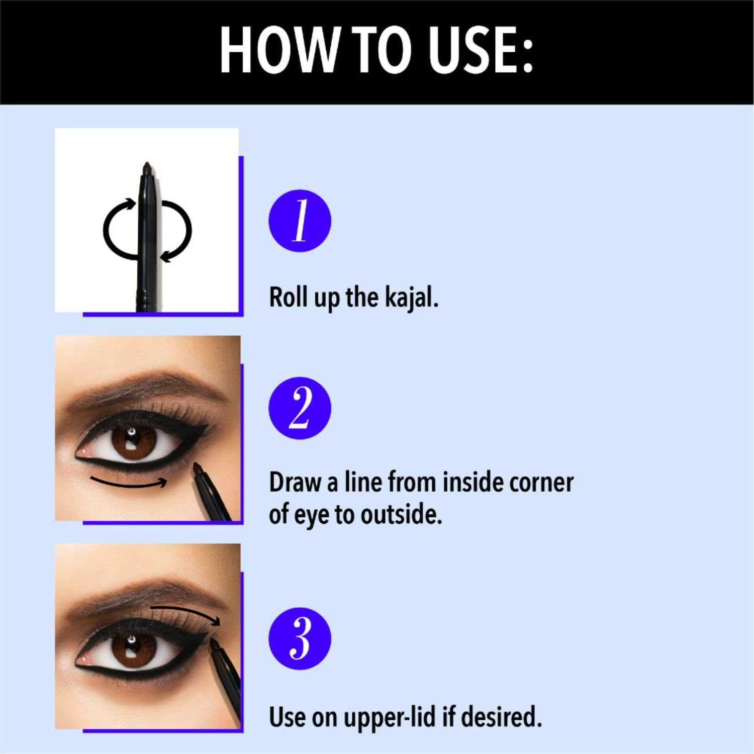 Blue Heaven 24HR Stay Kajal | Jet Black for Women | Smudge Proof Long Lasting | Eye Makeup Kajal Pencil | 0.30g - View 3 of 5