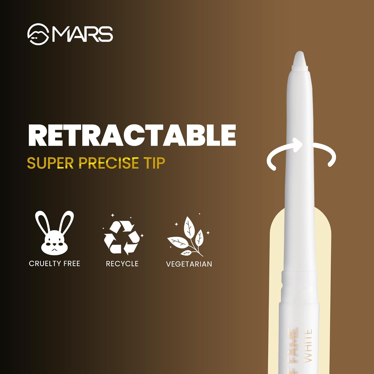 MARS Kohl of Fame Up to 12 Hours Stay Retractable Kajal | Smudgeproof and Waterproof | Long Lasting (0.35g) (White) - View 3 of 5