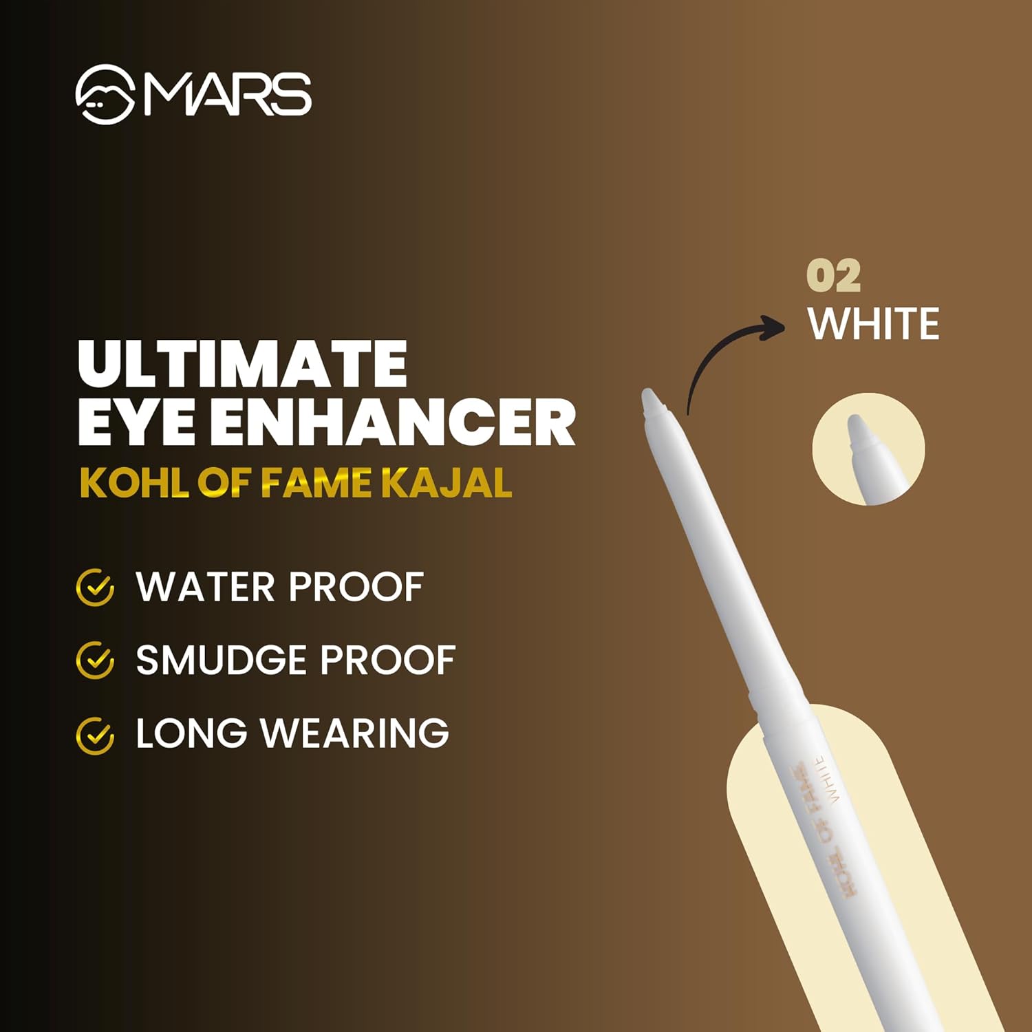 MARS Kohl of Fame Up to 12 Hours Stay Retractable Kajal | Smudgeproof and Waterproof | Long Lasting (0.35g) (White) - View 4 of 5