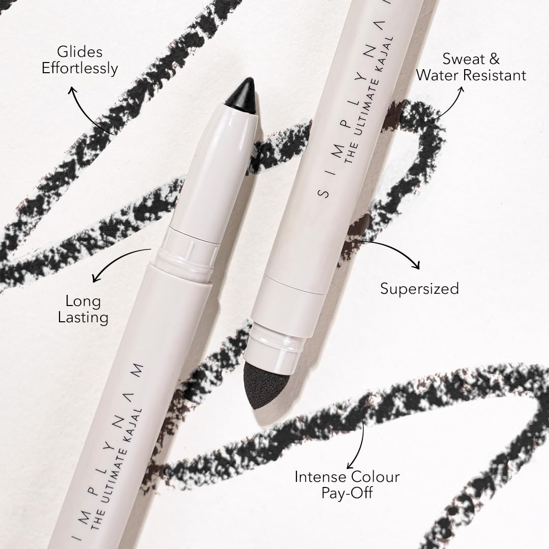 SIMPLYNAM Ultimate Kajal – Ink Black | 1 Stroke Intense Color Payoff | Water & Sweat-Resistant | Long-Lasting & Smudge-Proof | Safe for Sensitive Eyes | 7X More Product | In-Built Sharpener & Smudger - View 5 of 7