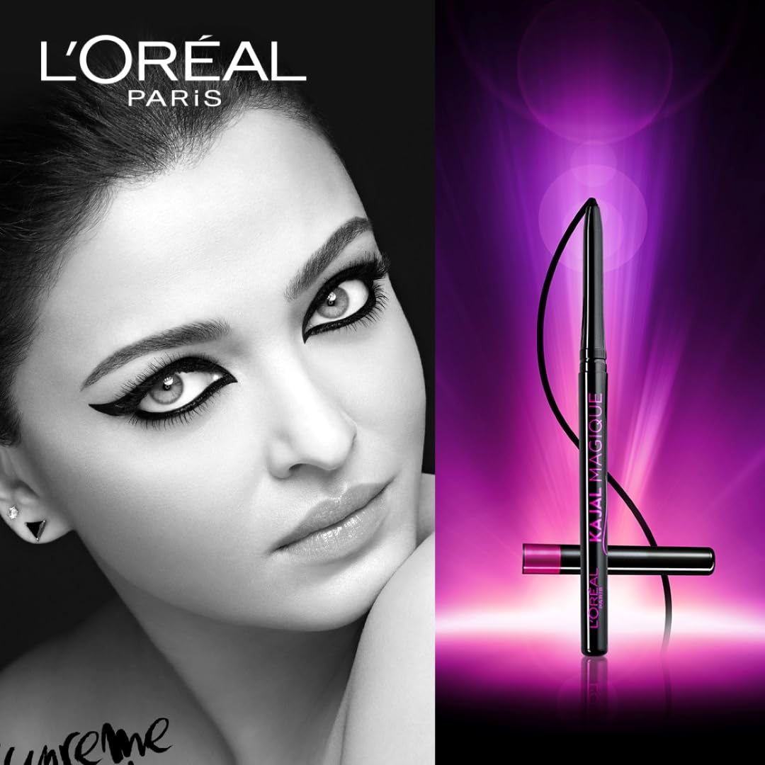L'Oréal Paris Kajal, Waterproof Eyeliner, 14 Hours of Smudge-Proof Wear, With Vitamin E, Cocoa Butter, Olive Oil Esters and Vitamin C, Magique, Colour: Supreme Black. 0.35g - View 2 of 5