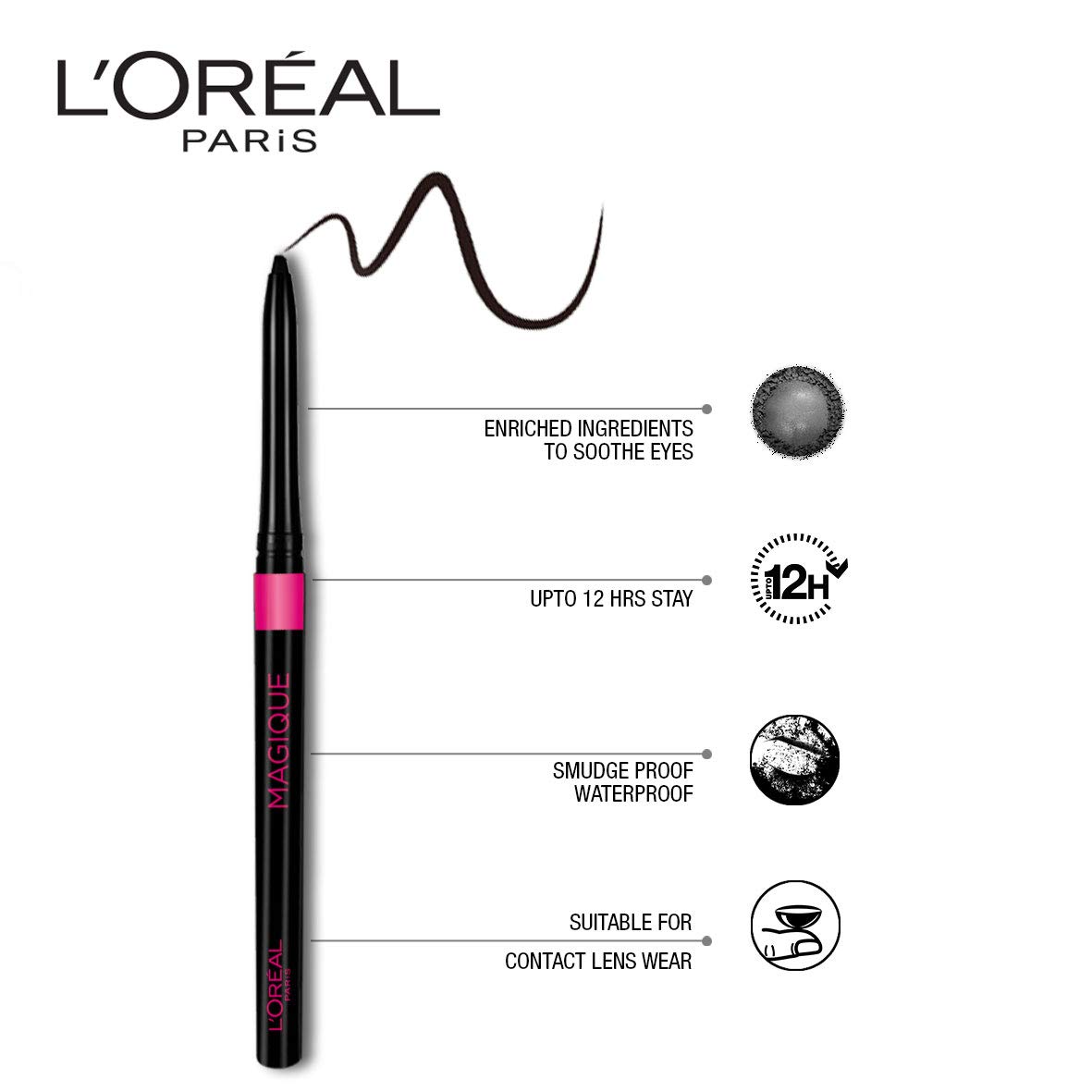 L'Oréal Paris Kajal, Waterproof Eyeliner, 14 Hours of Smudge-Proof Wear, With Vitamin E, Cocoa Butter, Olive Oil Esters and Vitamin C, Magique, Colour: Supreme Black. 0.35g - View 3 of 5
