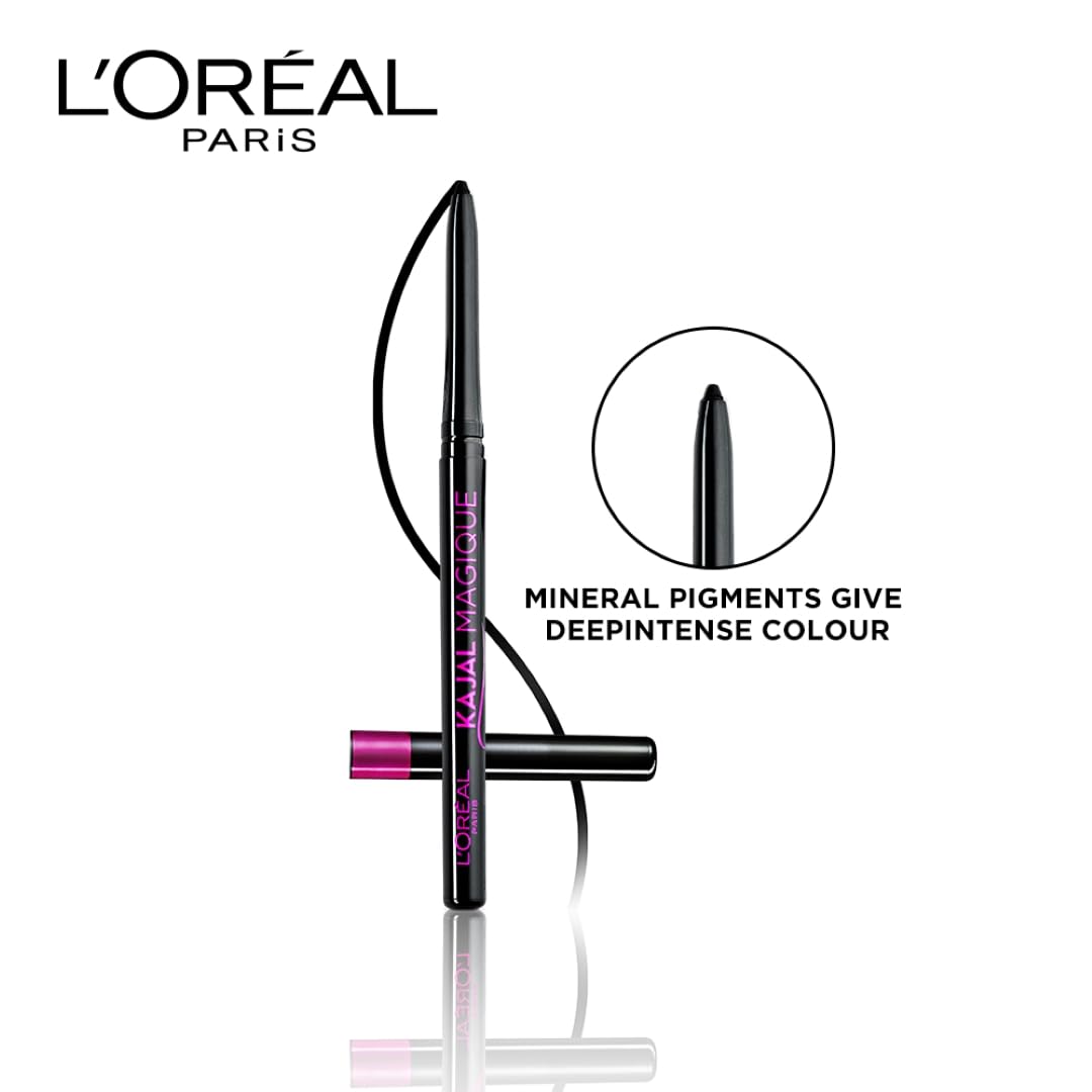 L'Oréal Paris Kajal, Waterproof Eyeliner, 14 Hours of Smudge-Proof Wear, With Vitamin E, Cocoa Butter, Olive Oil Esters and Vitamin C, Magique, Colour: Supreme Black. 0.35g - View 4 of 5