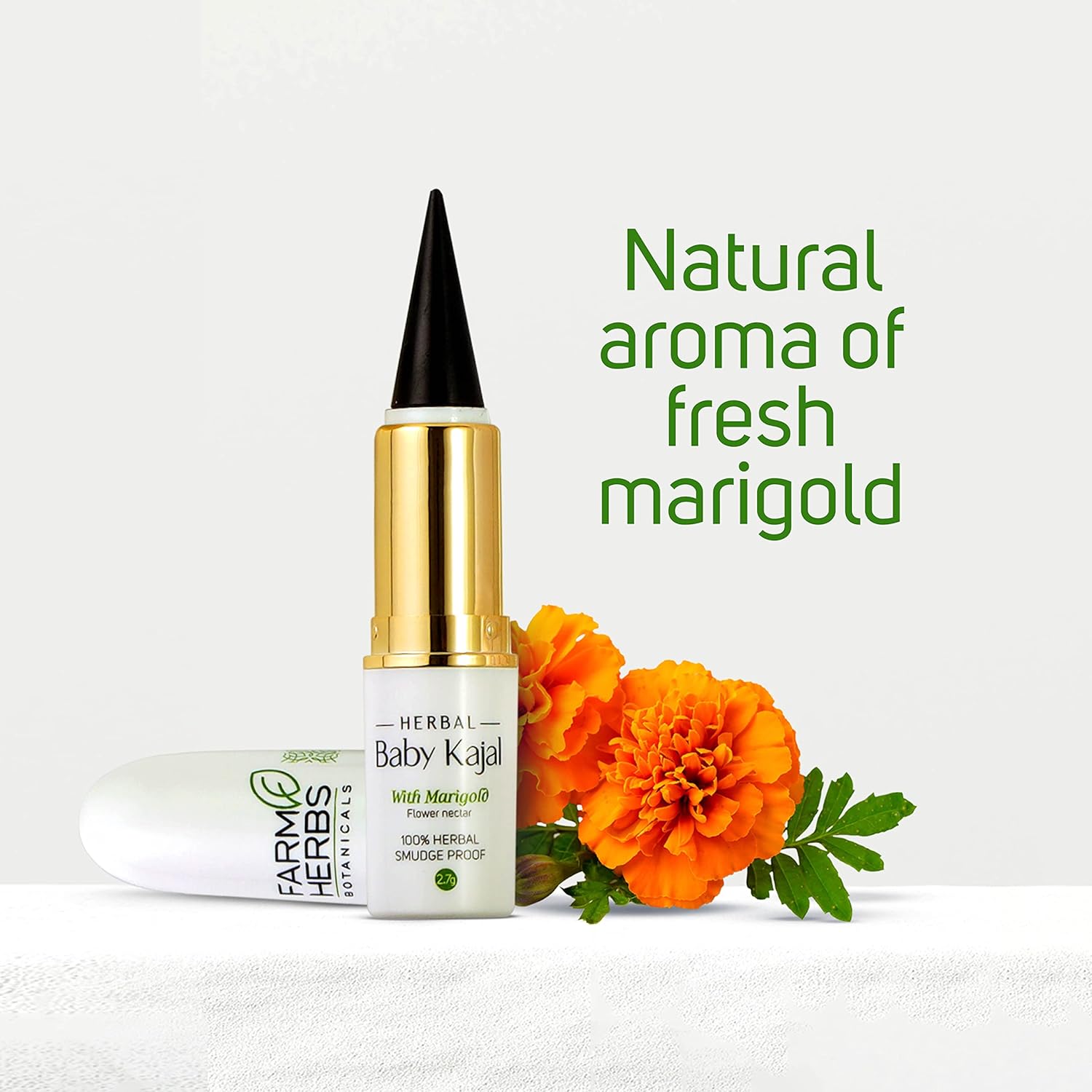Farmherbs 100% Herbal All Natural Baby Kajal Stick - Certified Lead-free, Irritation-free, Premium Olive Wax with Pure Organic Marigold, Smudgeproof, Preservative-free, Synthetic Chemical-free, from Renowned Eyecare Institute, 100% Safe Kajal for Newborn Baby - View 2 of 5