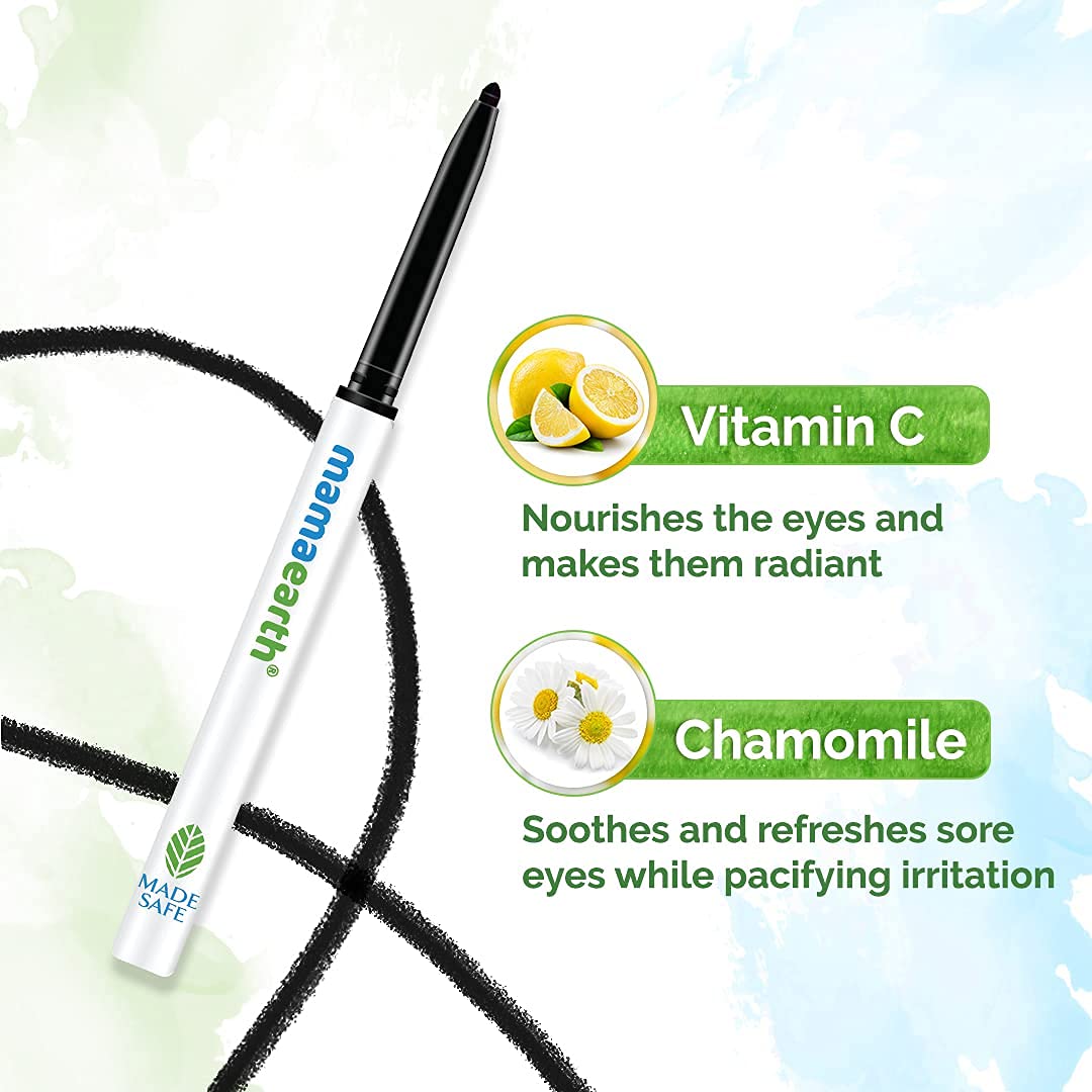 Mamaearth Long Stay Kajal Black Retractable Waterproof Pencil, With Vitamin C & Chamomile, Charcoal Black, Matte Finish - 0.35 g - View 3 of 6
