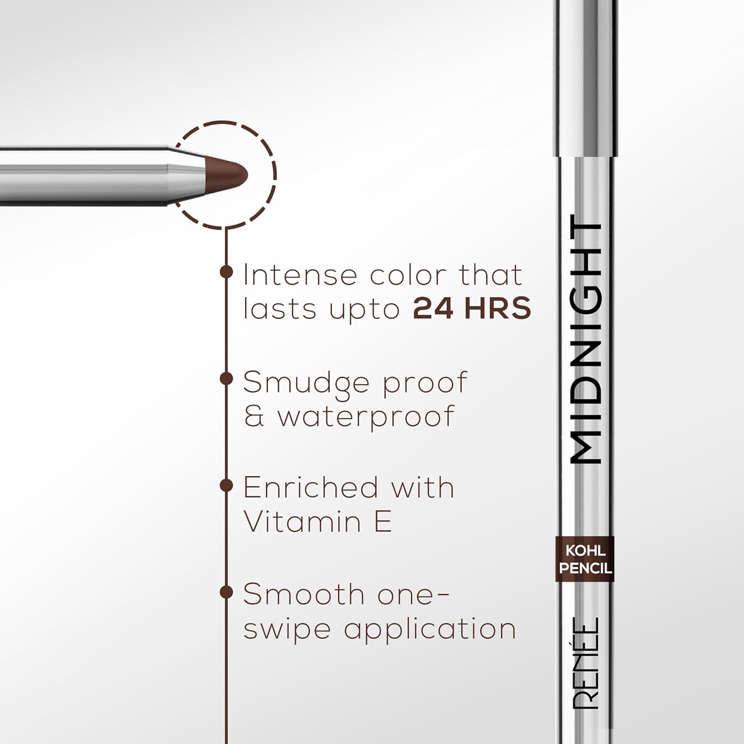 RENEE Midnight Kohl Pencil- Brown | Waterproof, Smudge-proof Kajal With Sharpener | Matte Finish, Long-lasting Upto 24 Hours | One-swipe Application With Vitamin E | 1.5 g - View 3 of 6