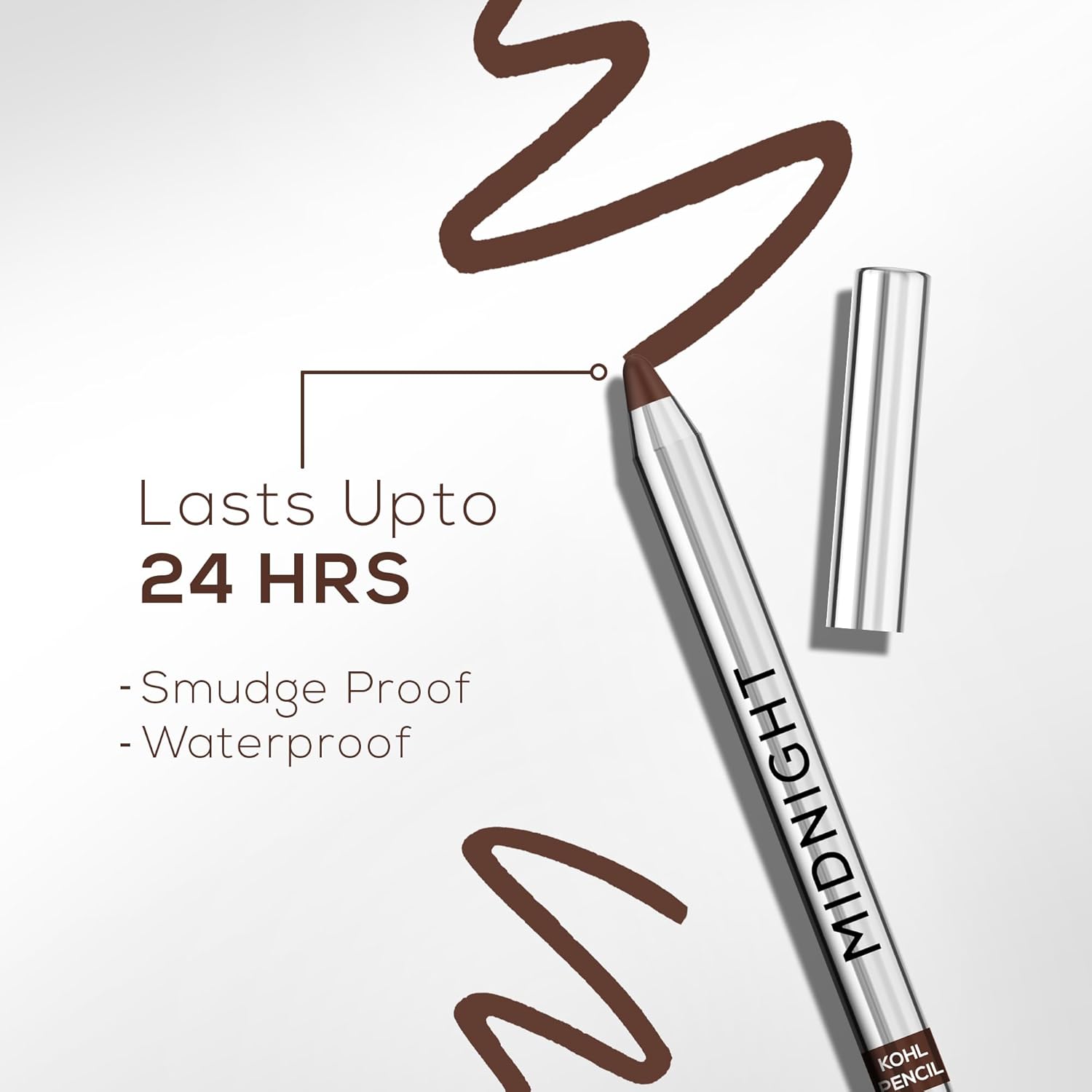 RENEE Midnight Kohl Pencil- Brown | Waterproof, Smudge-proof Kajal With Sharpener | Matte Finish, Long-lasting Upto 24 Hours | One-swipe Application With Vitamin E | 1.5 g - View 5 of 6