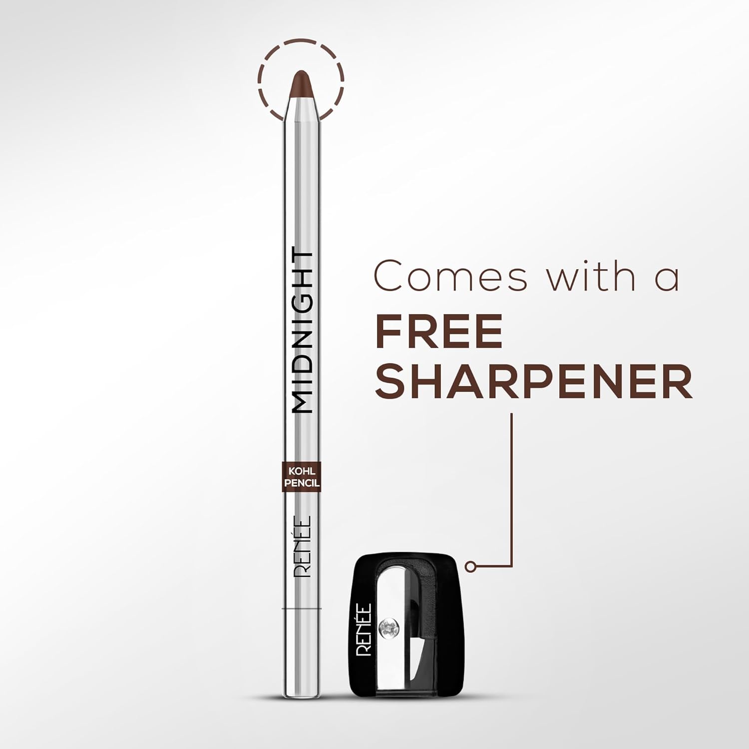 RENEE Midnight Kohl Pencil- Brown | Waterproof, Smudge-proof Kajal With Sharpener | Matte Finish, Long-lasting Upto 24 Hours | One-swipe Application With Vitamin E | 1.5 g - View 6 of 6