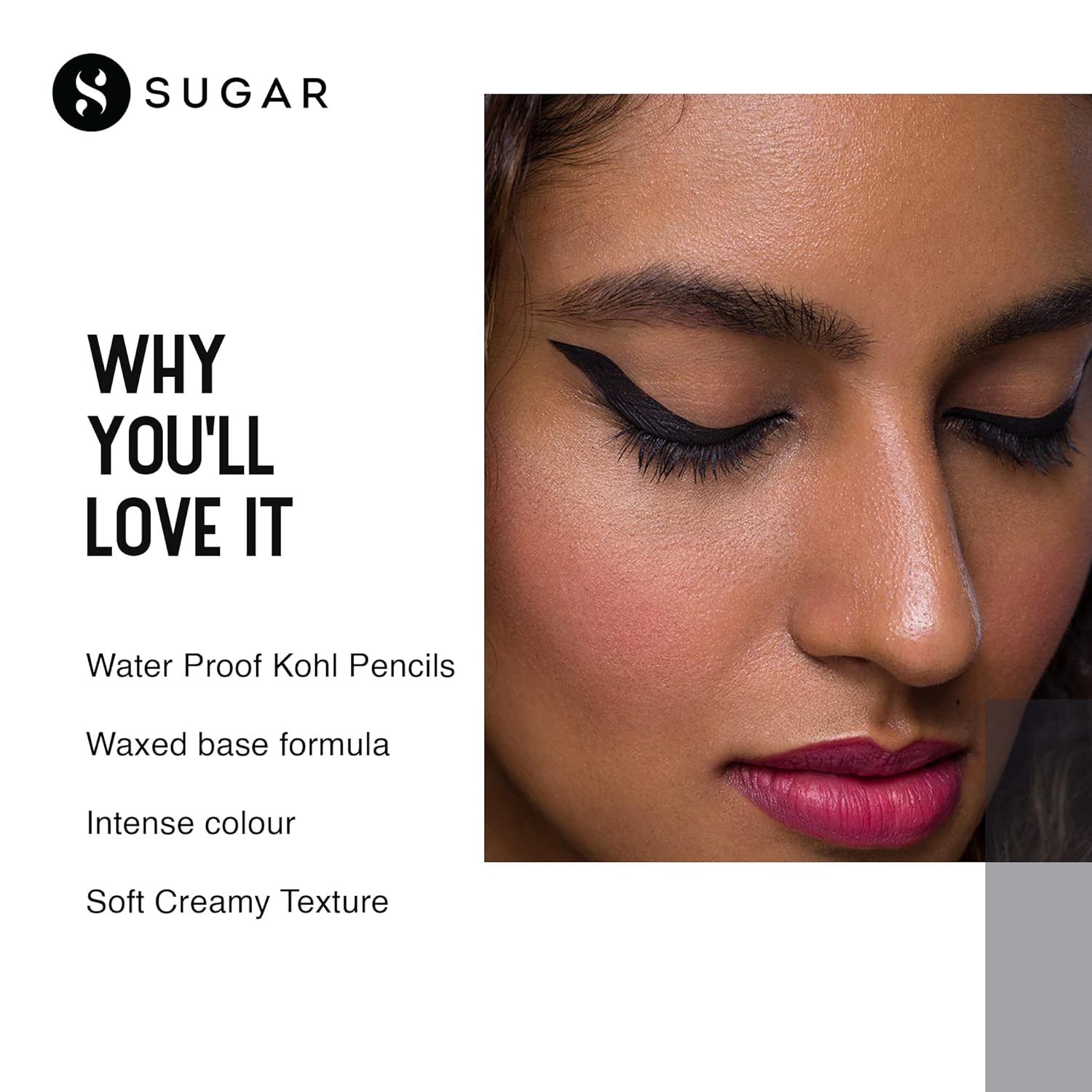 SUGAR Cosmetics Stroke Of Genius Heavy-Duty Kohl with Sharpner | Long Lasting, Smudge Proof & Waterproof Kajal Pencil | Matte Finish | 1.2gm - 01 Back To Black (Black) - View 2 of 4