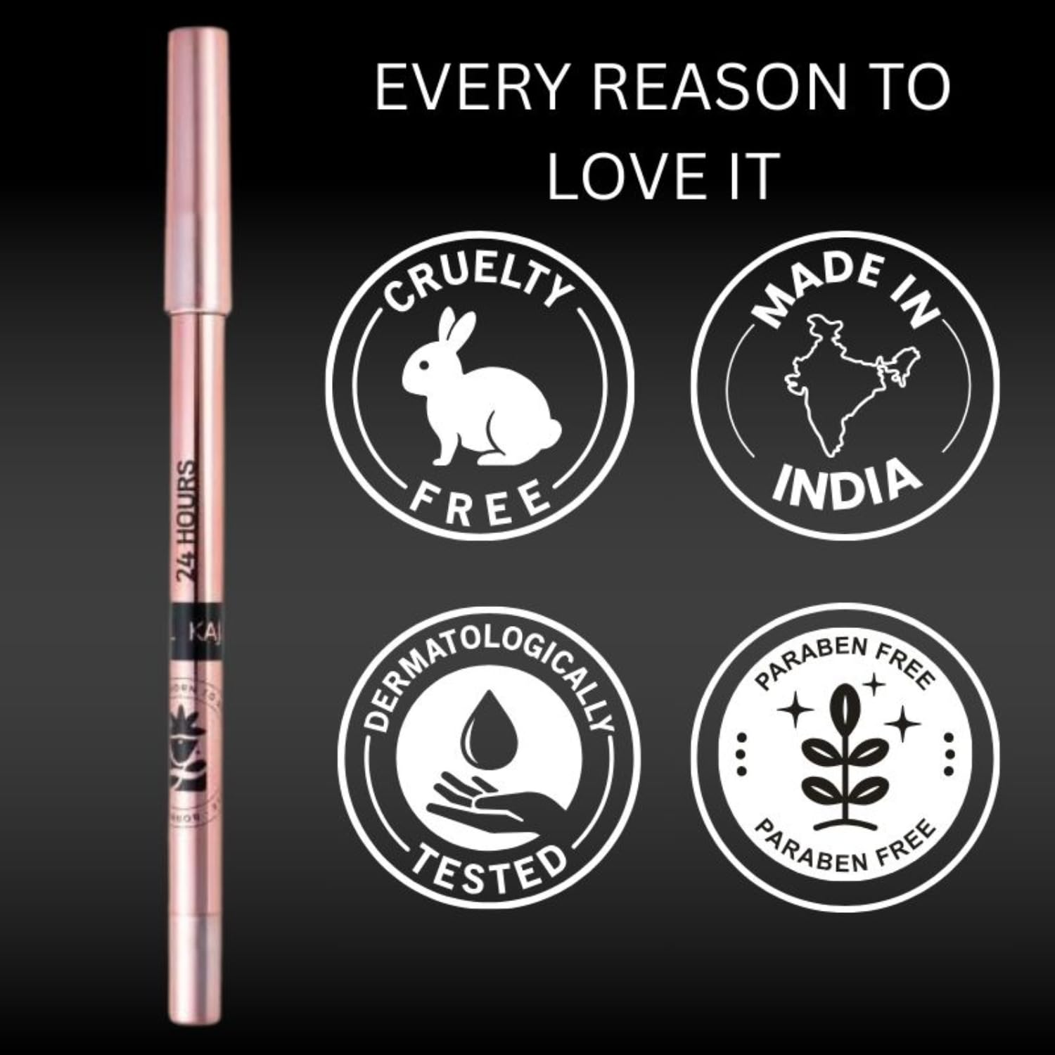 BOBI 24-Hour Kajal with Sharpener | Long-Lasting, Smudge-Proof, Matte Finish, Waterproof, Intense Black Bold Look Kohl Pencil | No Fade Texture | Deep Pigment for Eye Makeup | Infused with Vitamin E | 1.5g - View 2 of 7