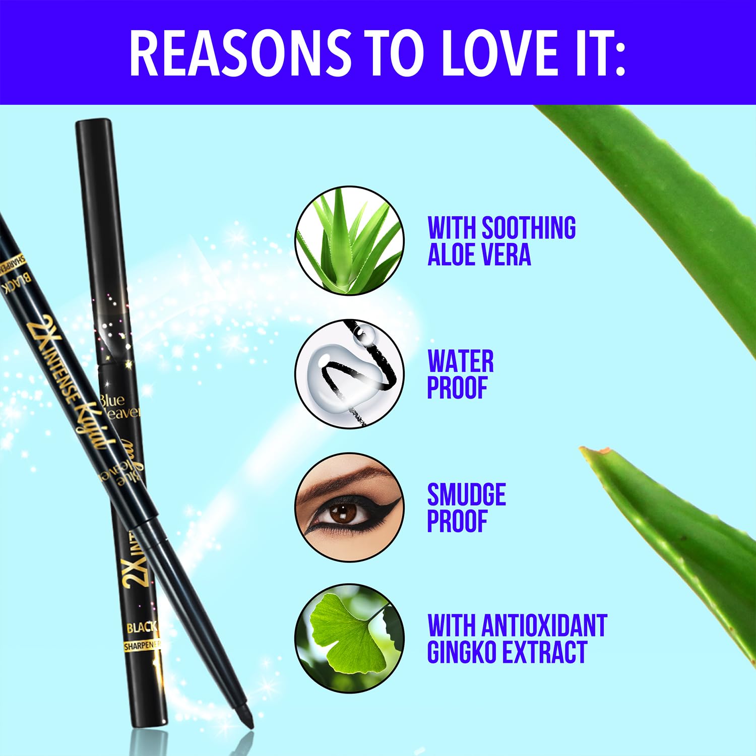 Blue Heaven 2X Intense Kajal Black Shock | Upto 36Hr Stay | Waterproof & Smudgeproof |Infused with soothing Aloe Vera | Matte Finish | Long Lasting Kajal for Women, 0.30gm - View 3 of 6