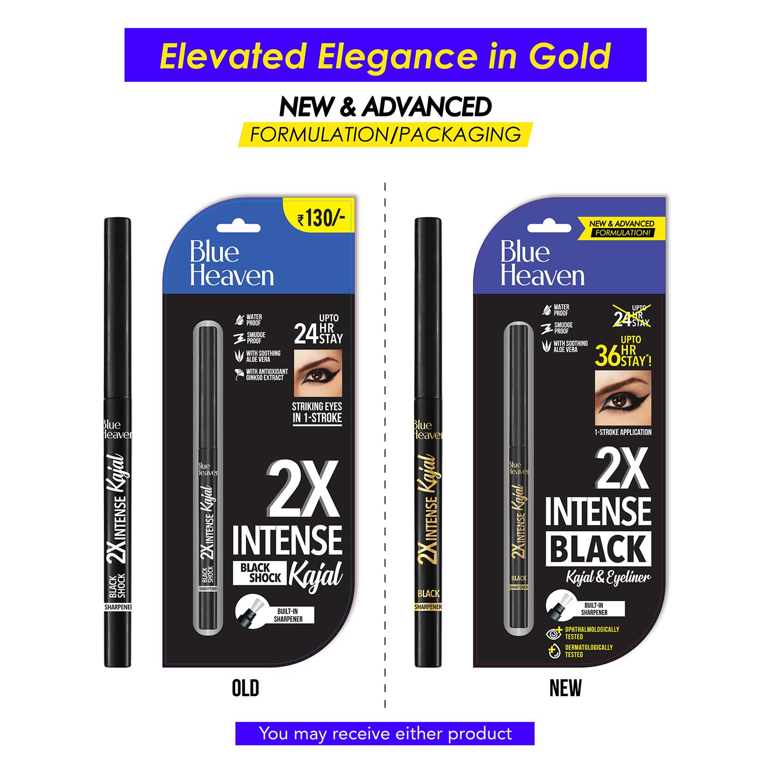 Blue Heaven 2X Intense Kajal Black Shock | Upto 36Hr Stay | Waterproof & Smudgeproof |Infused with soothing Aloe Vera | Matte Finish | Long Lasting Kajal for Women, 0.30gm - View 4 of 6