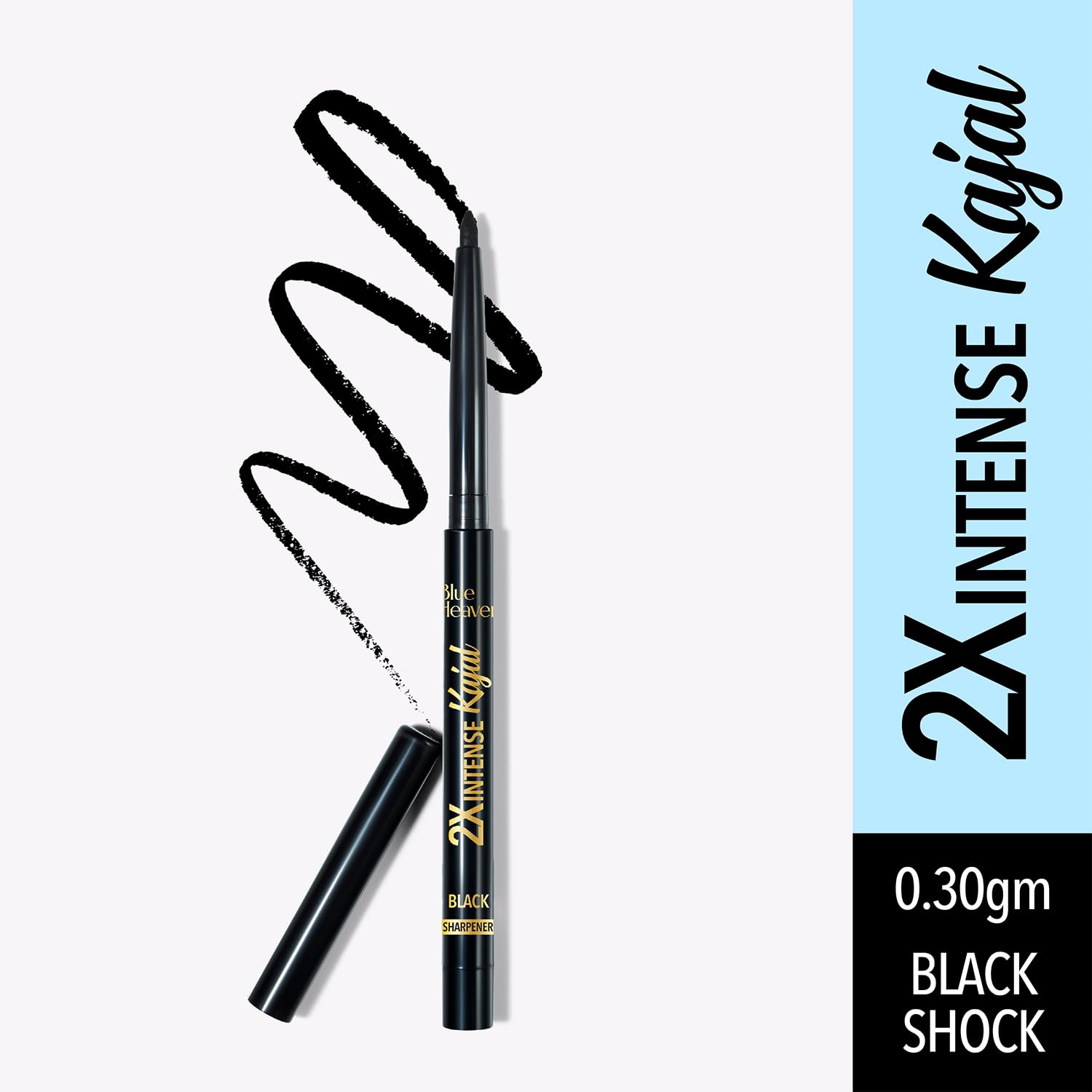 Blue Heaven 2X Intense Kajal Black Shock | Upto 36Hr Stay | Waterproof & Smudgeproof |Infused with soothing Aloe Vera | Matte Finish | Long Lasting Kajal for Women, 0.30gm - View 6 of 6