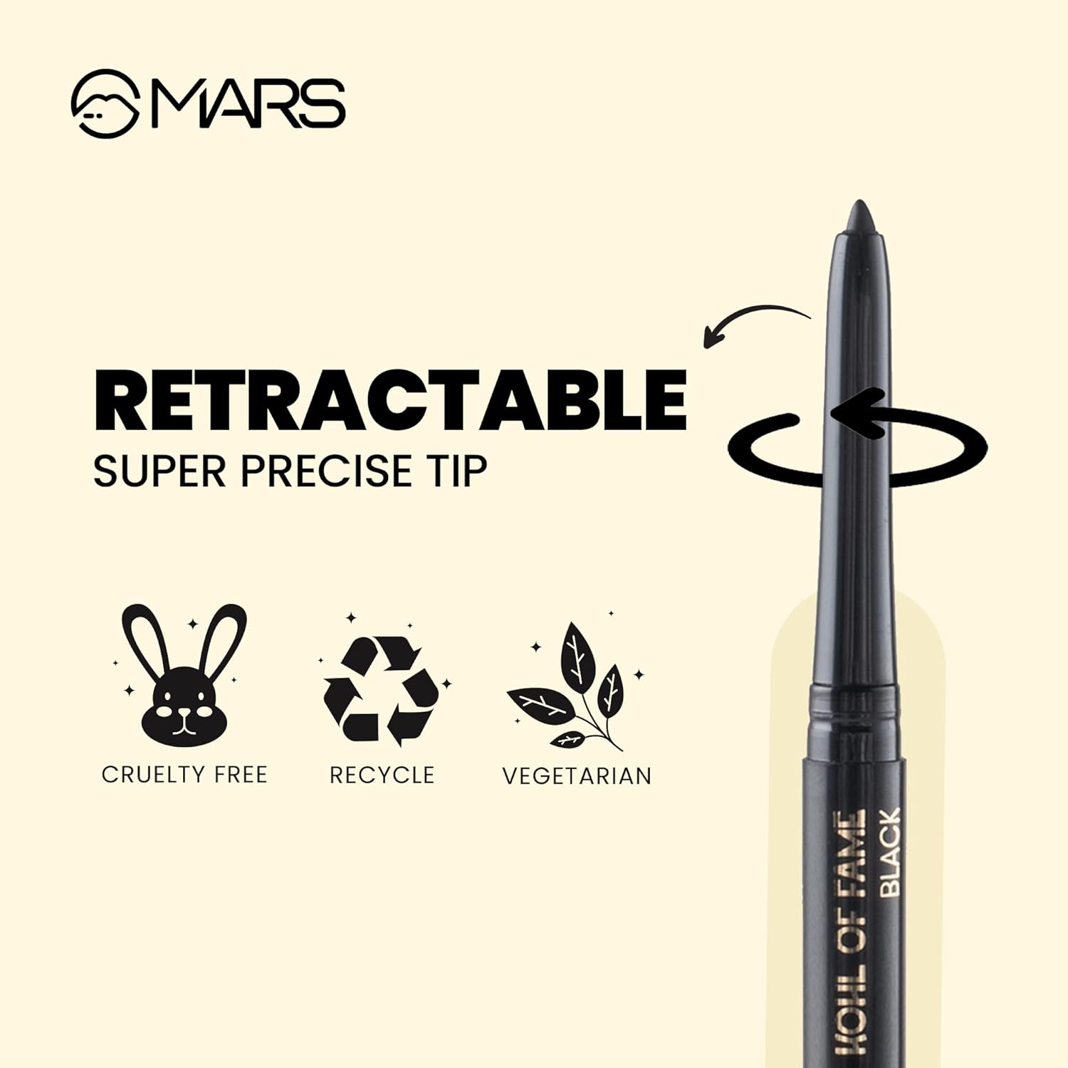 MARS Kohl of Fame Up to 12 Hours Stay Retractable Kajal | Smudgeproof and Waterproof | Long Lasting (0.35g) (Black) - View 4 of 5