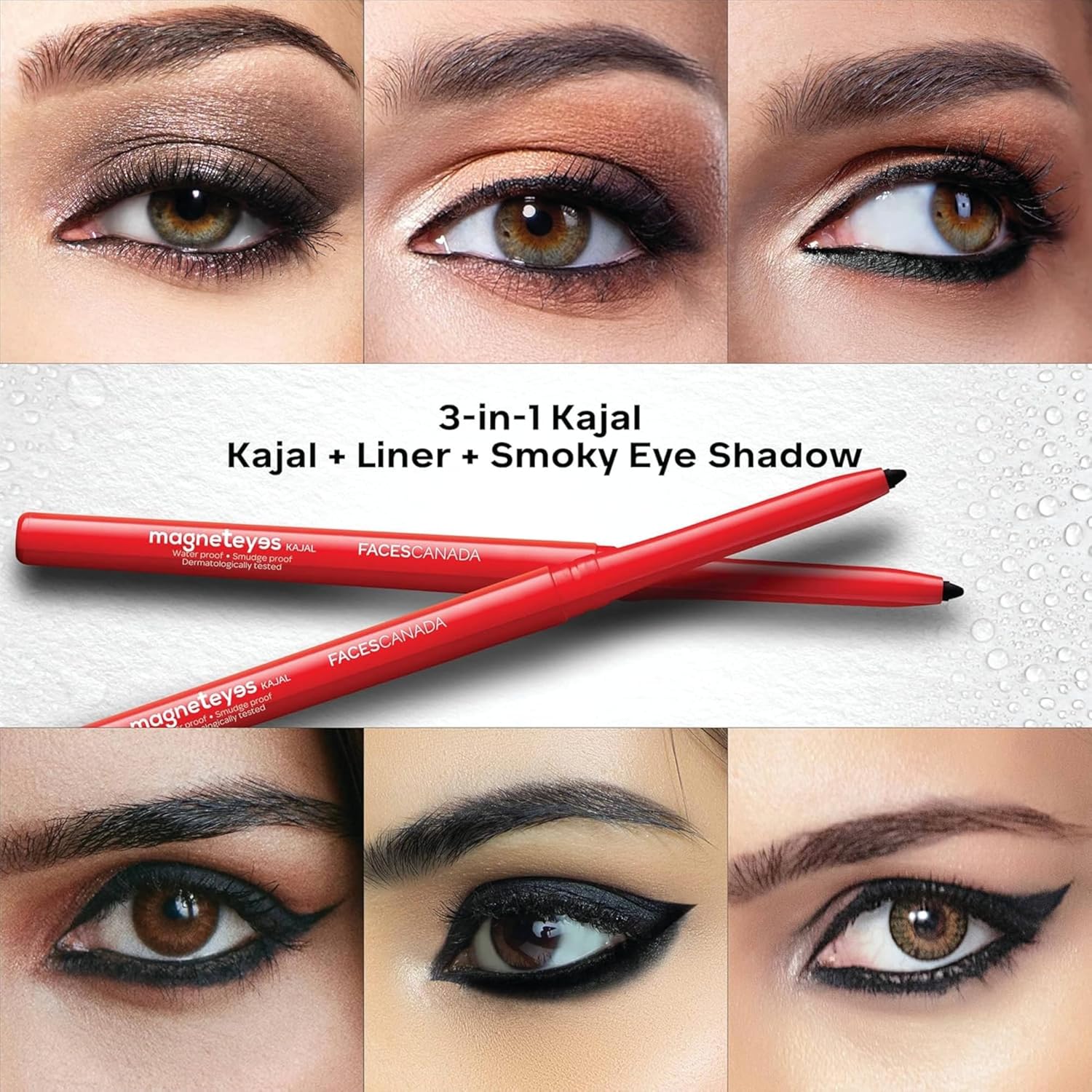 FACES CANADA Magneteyes Kajal - Black, 0.35g (Pack of 2) | 24 Hr Long Stay | One Stroke Smooth Glide | Waterproof, Smudgeproof & Fadeproof | Deep Matte Finish | Enriched With Almond Oil & Vitamin E - View 2 of 7