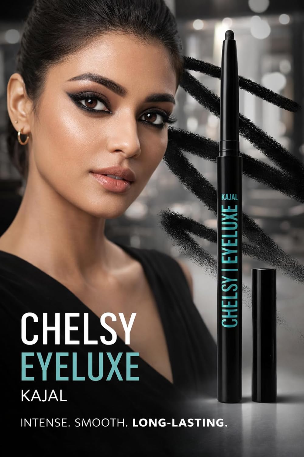 Chelsy Eyeluxe Kajal – 24HR Waterproof & Smudge-Proof, Intense Matte Black, Smooth Glide, Vegan & Cruelty-Free | For Women & Girls - View 3 of 8