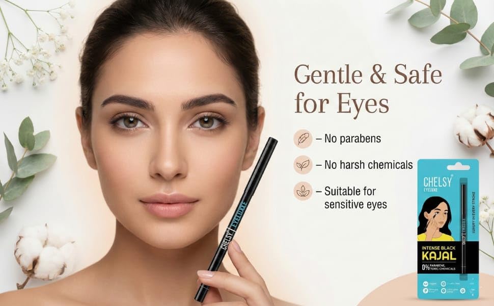 Chelsy Eyeluxe Kajal – 24HR Waterproof & Smudge-Proof, Intense Matte Black, Smooth Glide, Vegan & Cruelty-Free | For Women & Girls - View 4 of 8