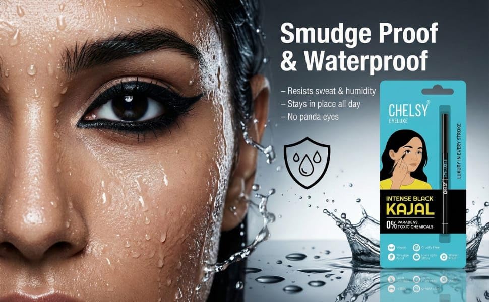 Chelsy Eyeluxe Kajal – 24HR Waterproof & Smudge-Proof, Intense Matte Black, Smooth Glide, Vegan & Cruelty-Free | For Women & Girls - View 5 of 8