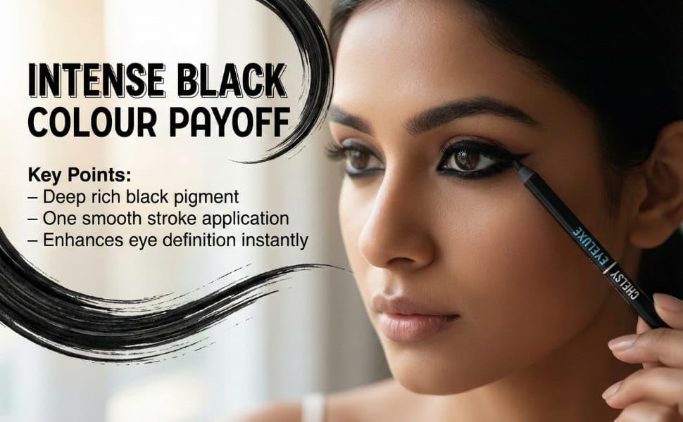 Chelsy Eyeluxe Kajal – 24HR Waterproof & Smudge-Proof, Intense Matte Black, Smooth Glide, Vegan & Cruelty-Free | For Women & Girls - View 6 of 8