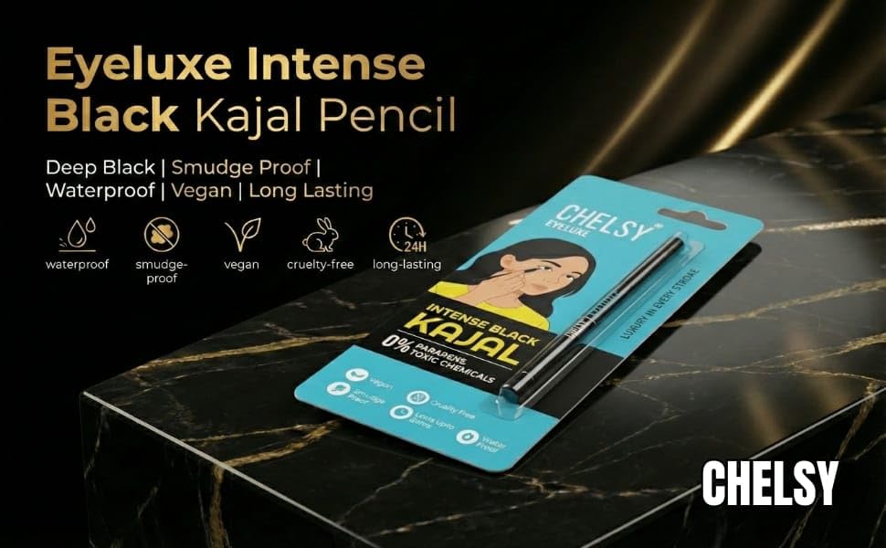 Chelsy Eyeluxe Kajal – 24HR Waterproof & Smudge-Proof, Intense Matte Black, Smooth Glide, Vegan & Cruelty-Free | For Women & Girls - View 8 of 8