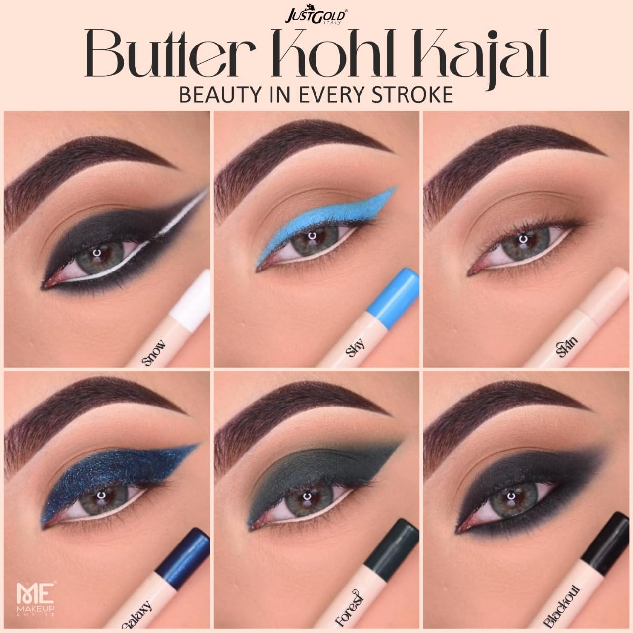 JustGold Butter Kohl Kajal Pencil Smudgeproof Waterproof and long lasting One Swipe Application Fadeproof Deep Matte Finish Enriched With Vitamin E & B5 (Sky) - View 2 of 4