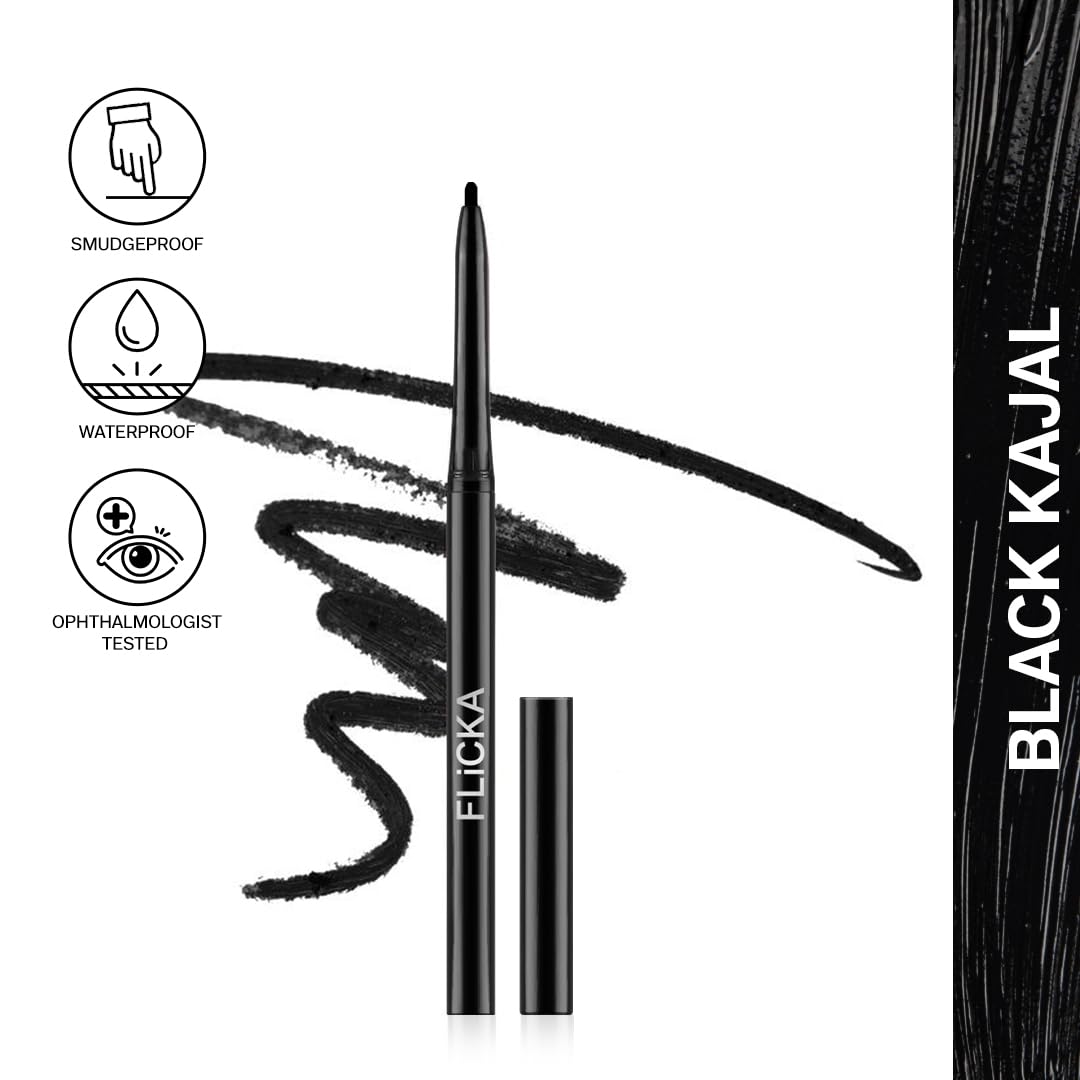 FLiCKA Breathtaking Eyes Twist Kajal Waterproof, Smudge Proof, Longlasting, Dermatologically approved, Intense Colour, Black, 0.30g - View 5 of 5