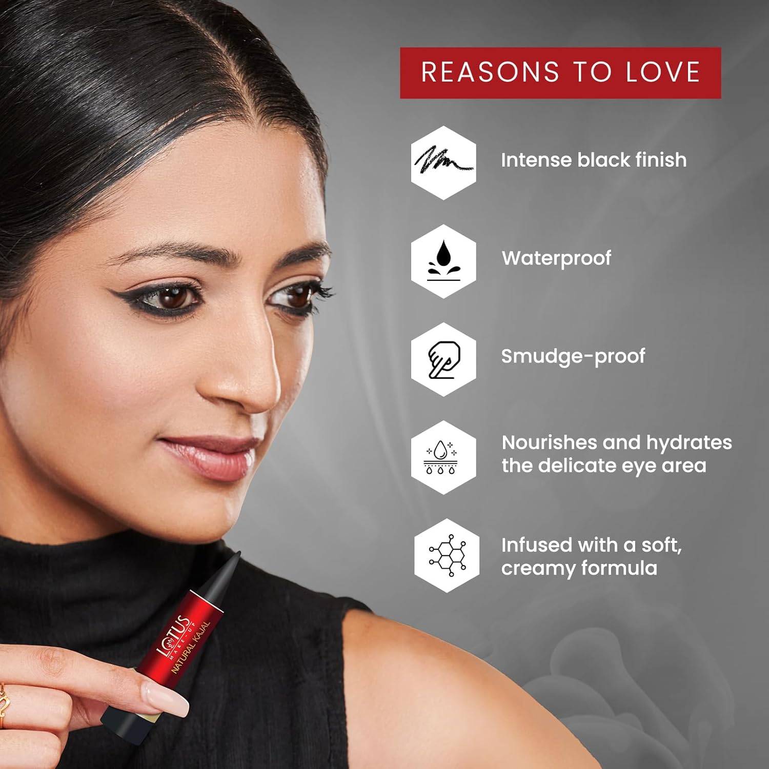 Lotus Make-Up Natural Kajal - Black NK04 | Almond Oil | Smudge Proof | 100% Natural Ingredients | 4g - View 4 of 6