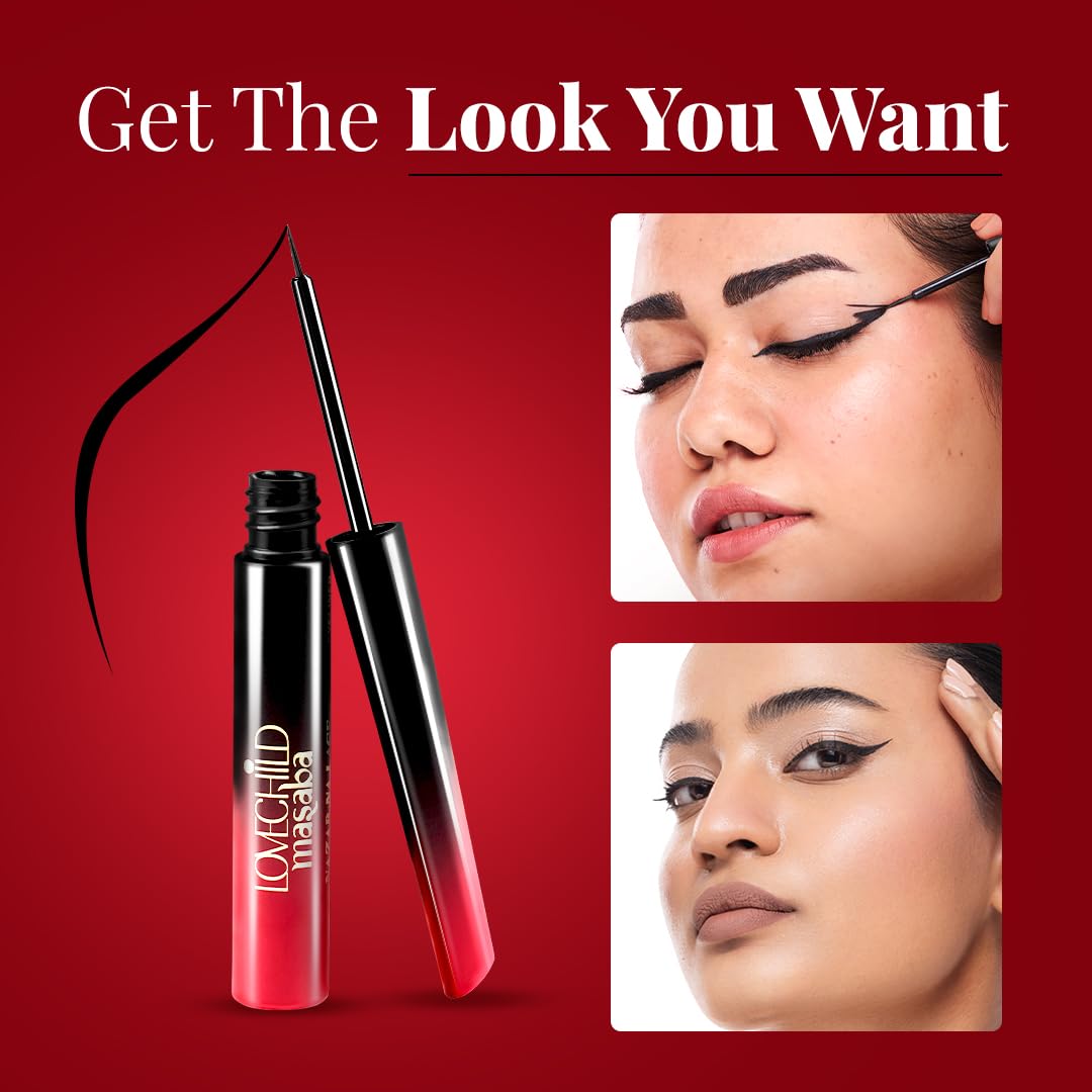 LoveChild Masaba Liquid Eyeliner (Black), Waterproof Smudge-Proof Eyeliner with HD Gloss Finish, Quick Drying Eye Liner and Long Lasting Eye Makeup for Comfortable Wear, 3ml - View 4 of 7