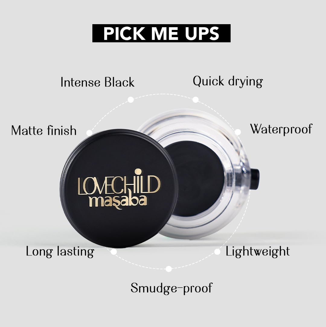 Love Child Masaba Eye 2K Gel Eyeliner with Applicator, Black, Smudge-Proof, Waterproof, Matte Finish, Long-Lasting Precision, For Bold & Defined Eyes, 4g - View 5 of 6