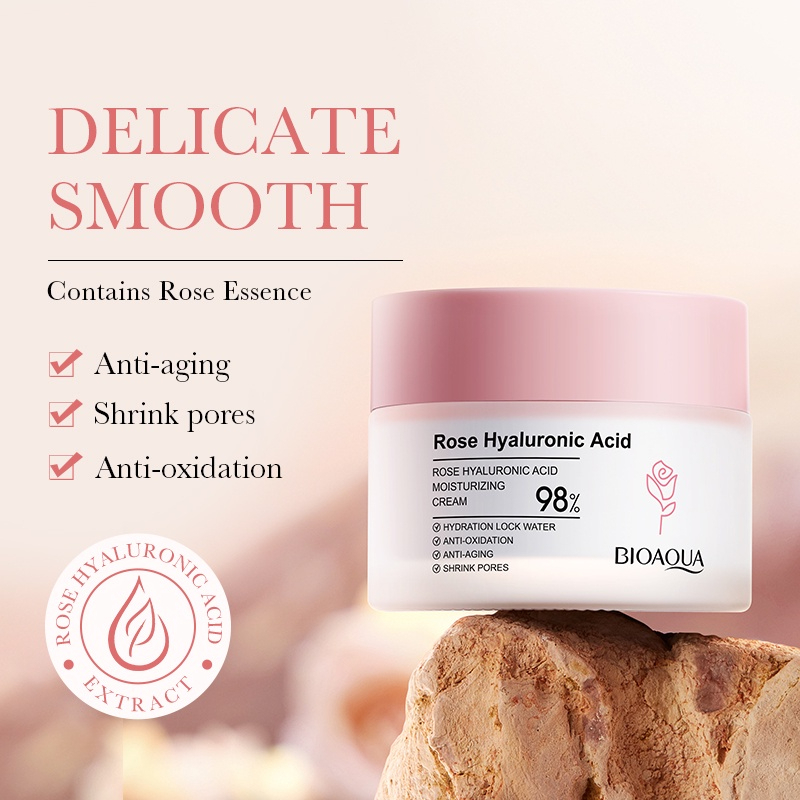 BIOAQUA Rose Hyaluronic Acid Moisturizing Cream Nourishing Hydrating Skin Care Firming Cream 50g - View 2 of 3