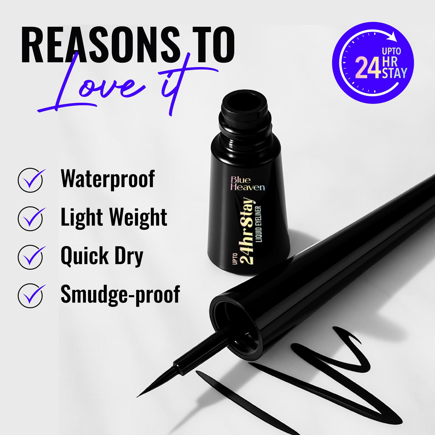 Blue Heaven 24hr Stay Liquid Eyeliner Waterproof Smudge Proof | Quick Dry, Fine-Tip Brush for Precision | Long-Lasting Eye Liner for Women | Black | 3ml - View 5 of 8
