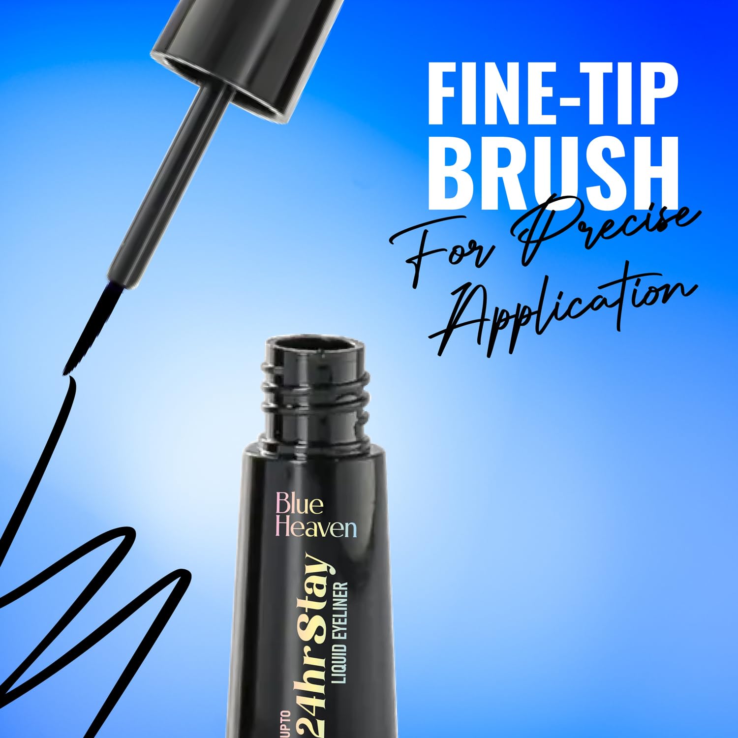 Blue Heaven 24hr Stay Liquid Eyeliner Waterproof Smudge Proof | Quick Dry, Fine-Tip Brush for Precision | Long-Lasting Eye Liner for Women | Black | 3ml - View 7 of 8