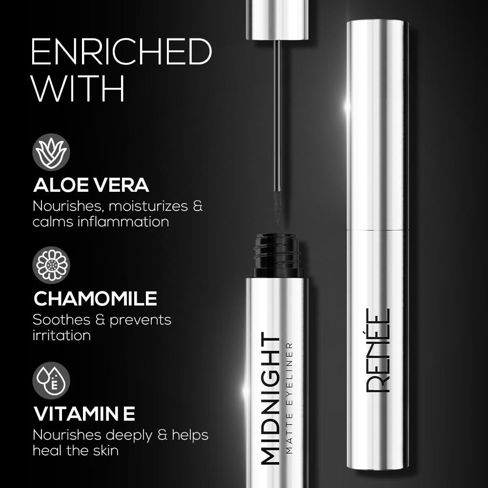 RENEE Midnight Matte Eyeliner, Darkest Black, Long Lasting, Smudge-Proof & Waterproof Formula, One-Swipe-Application with Intense Pigment, Enriched with Vitamin E, Camomile & Aloe Vera, 2.5ml - View 4 of 6