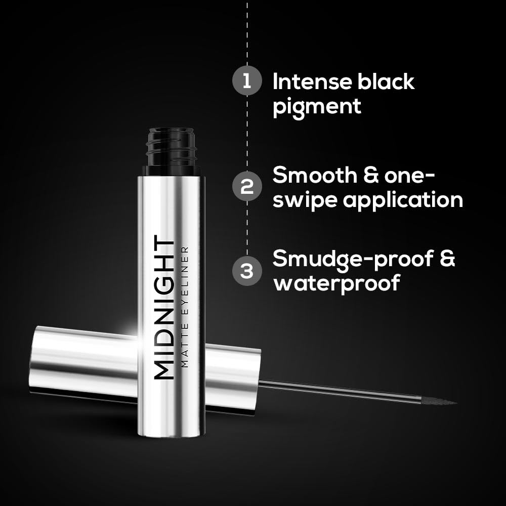 RENEE Midnight Matte Eyeliner, Darkest Black, Long Lasting, Smudge-Proof & Waterproof Formula, One-Swipe-Application with Intense Pigment, Enriched with Vitamin E, Camomile & Aloe Vera, 2.5ml - View 6 of 6