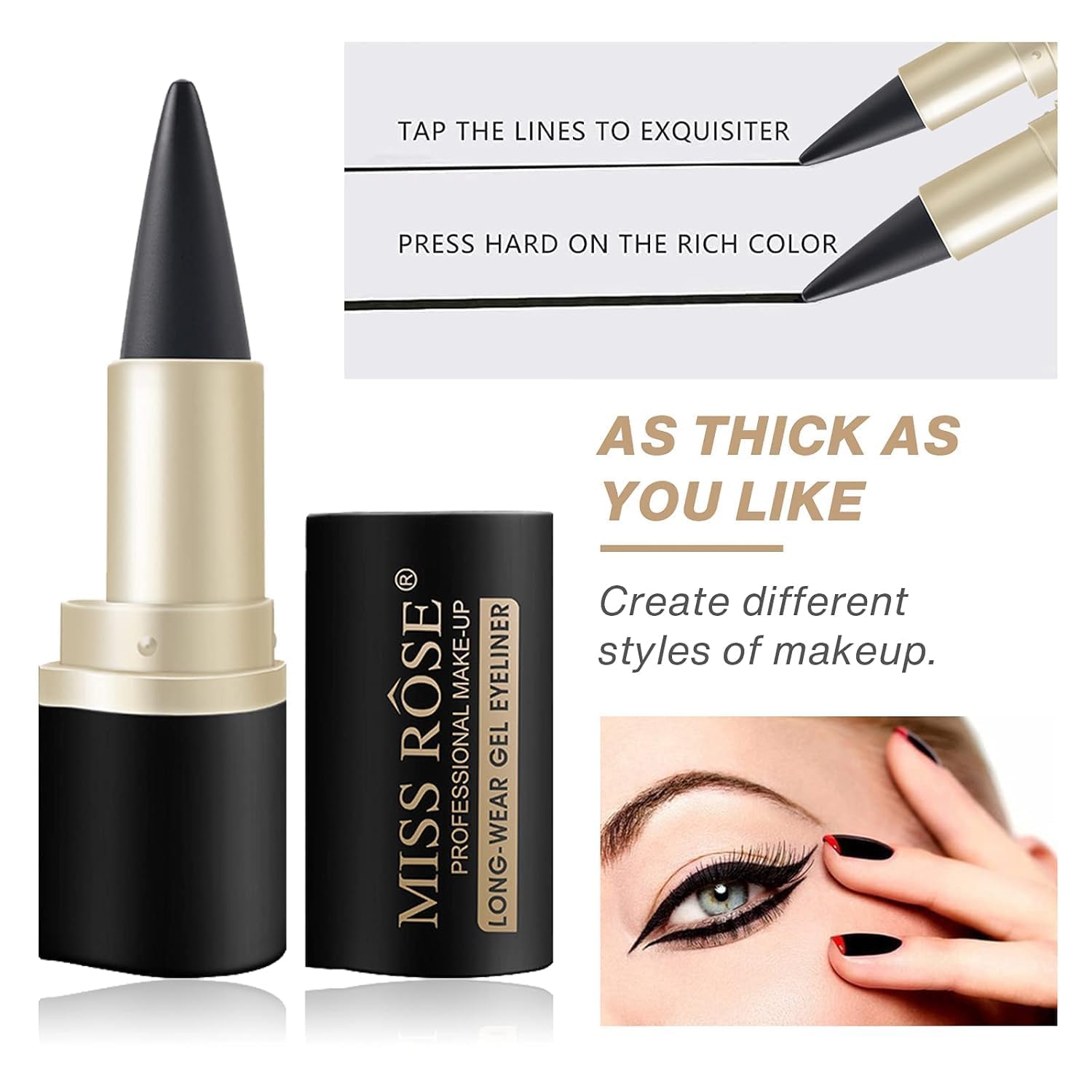 ZUPTIX Black Gel Cream Eyeliner, Pencil Eyeliner & Kajal, Tool Smudge Proof and Waterproof Matte Quick Dry Black Eye-liner Pencil Tattoo Pen Stick Makeup for Women - View 6 of 7