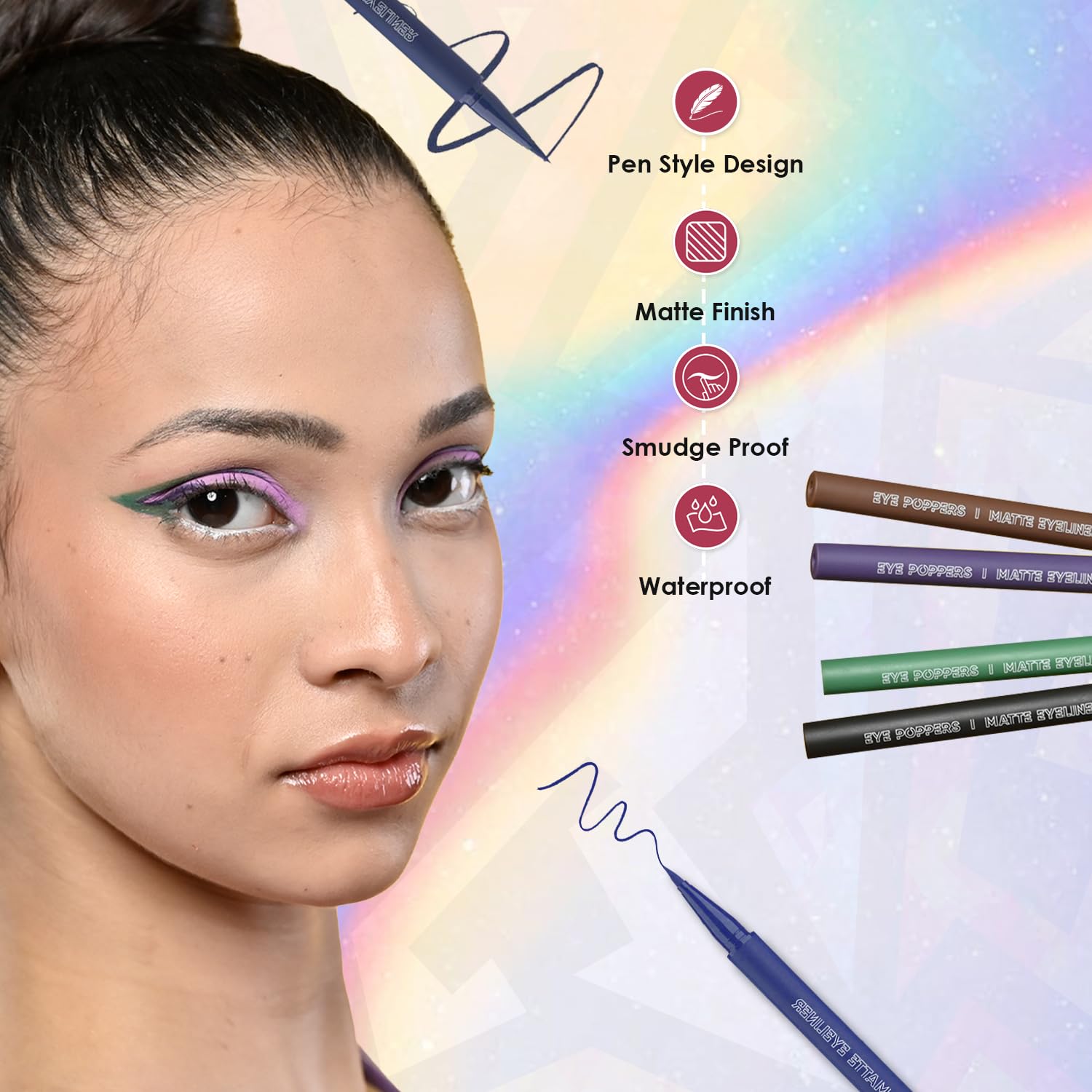 Glam21 Eye Poppers Matte Eyeliner |Smudge Proof and Waterproof Formula | Pen Style Design | Bold & vibrant Shades | High Pigment up to 12 hours | Dark Matter-0.5gm - View 4 of 5