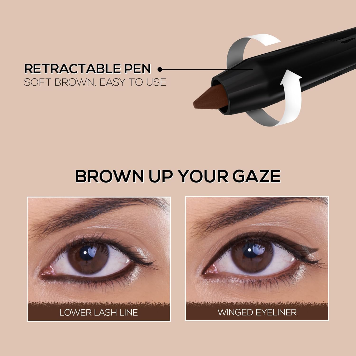 RENEE Pure Brown Kajal Pen with Sharpener |24 Hrs Stay Long Lasting Kohl Pencil |Matte Finish, Rich Color Payoff |Smudge & Water Proof with One Swipe Application Formula - 0.30gm - View 3 of 5