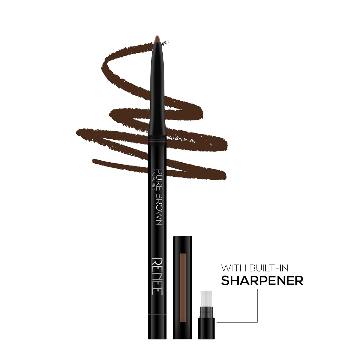 RENEE Pure Brown Kajal Pen with Sharpener |24 Hrs Stay Long Lasting Kohl Pencil |Matte Finish, Rich Color Payoff |Smudge & Water Proof with One Swipe Application Formula - 0.30gm - View 5 of 5