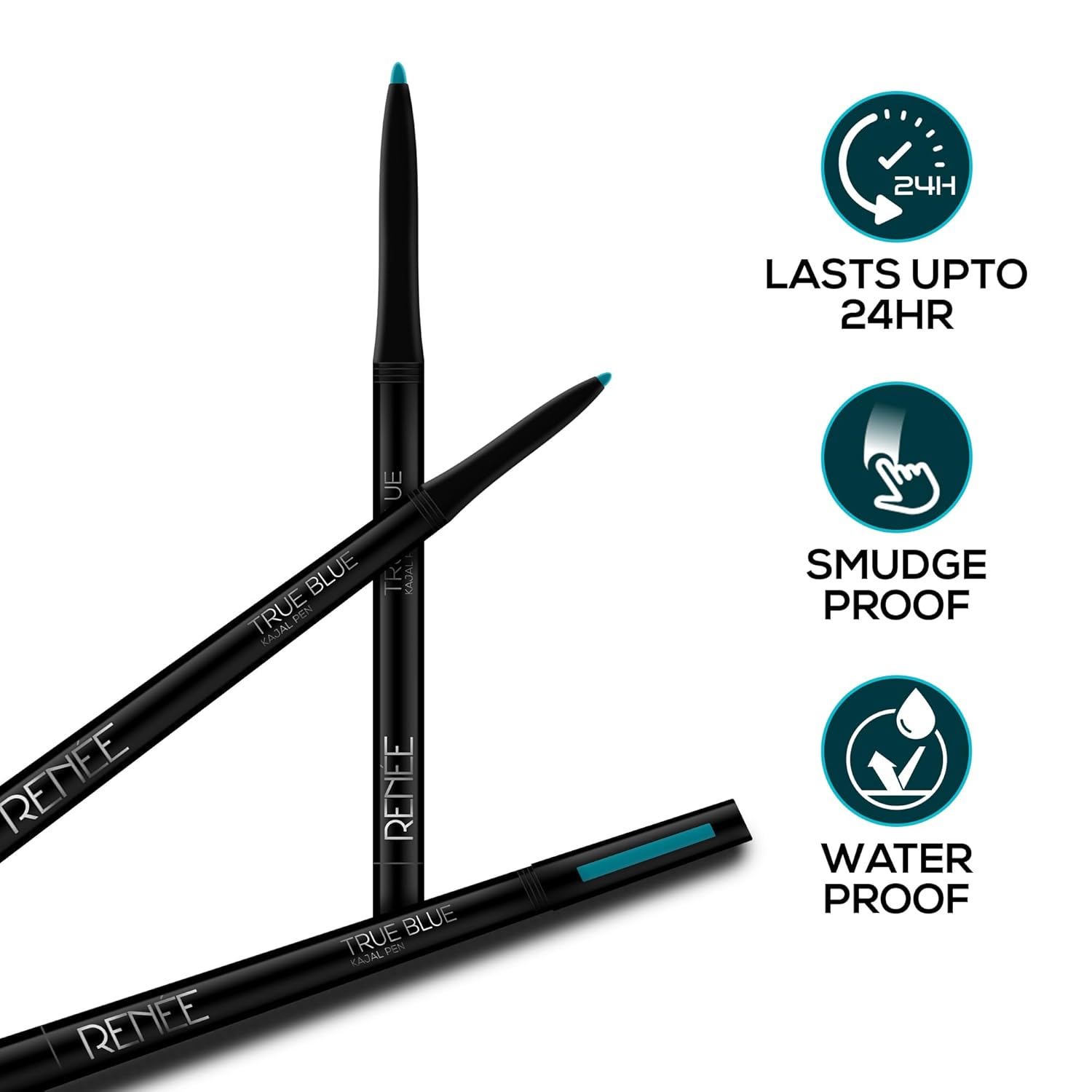RENEE Kajal Pen with Sharpener - True Blue | 24 Hrs Stay | Long Lasting Kohl Pencil | Matte Finish | Rich Color Payoff | Smudge & Waterproof | One Swipe Application Formula | 0.35gm - View 2 of 5