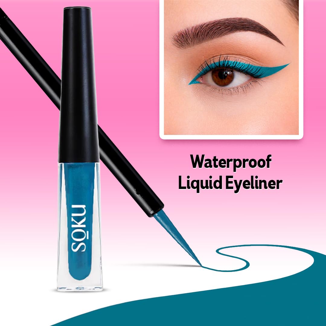 SOKU Eye Can See Intense Blue Liquid Glossy Eyeliner | Long Lasting Up To 24 Hours | Enriched With Castor Oil | Eyeliner Waterproof Smudge Proof (Show And Teal) - 2.5 Ml - View 2 of 6