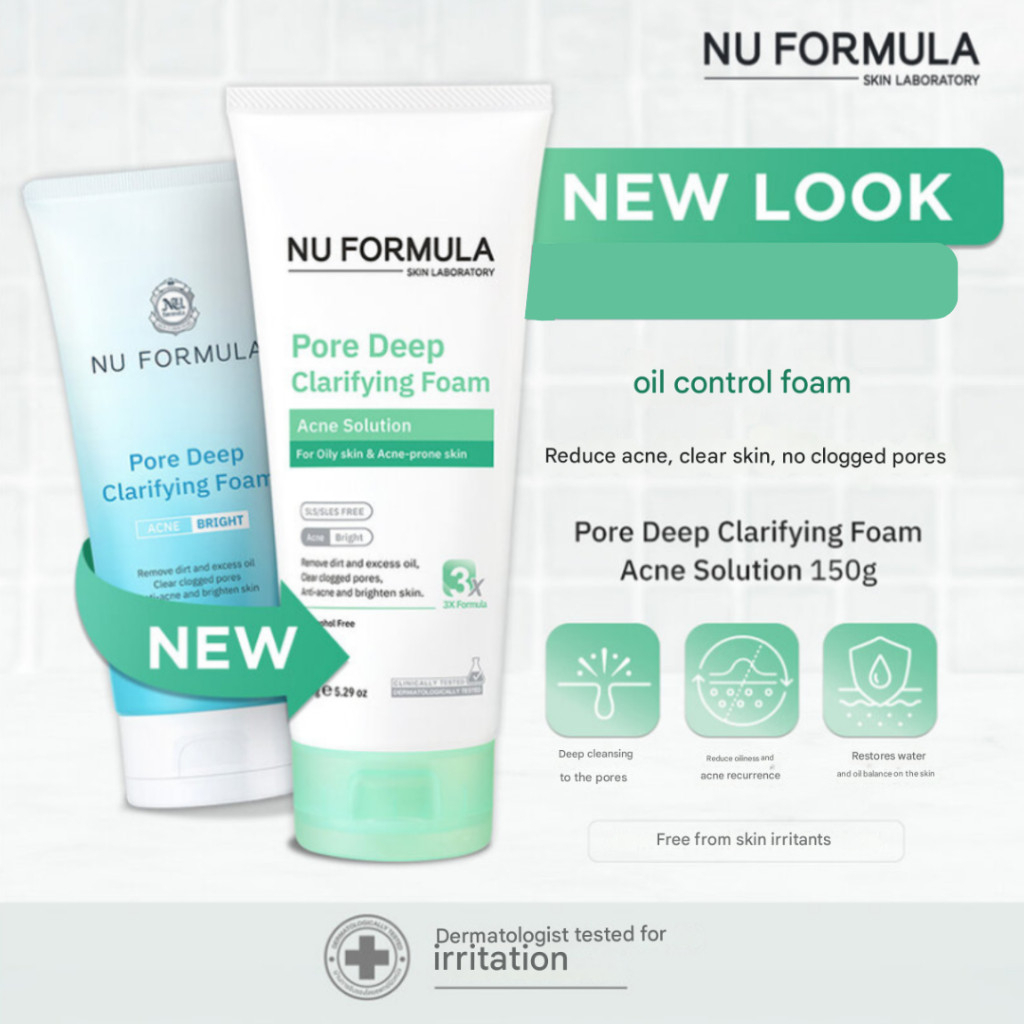 NU FORMULA Acne Solution Pore Deep Clarifying Foam 150g Acne Face Wash for Oily and Acne-Prone Skin, Deep Cleansing Foam Cleanser, Unclogs Pores, Oil Control, Smooth Clear Skin Daily Use - View 2 of 3