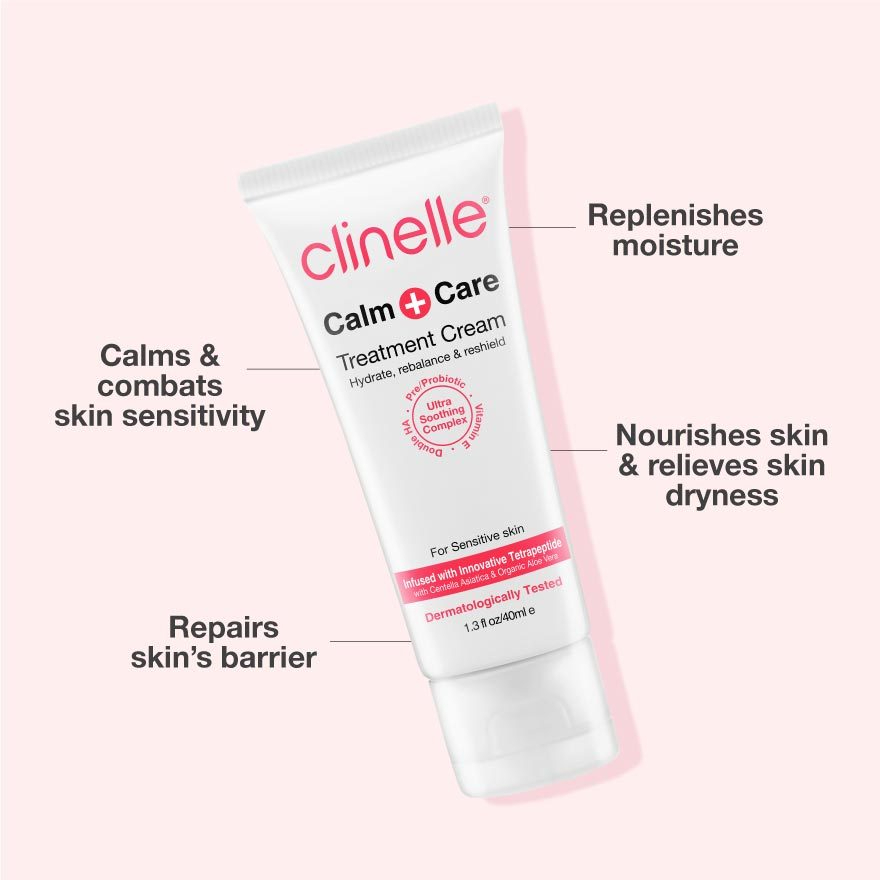 Clinelle Calm Care Treatment Cream 40ml Sensitive Skin Relief Moisturizing Face Cream Soothes Redness Irritation Dry Itchy Skin Barrier Repair Gentle Daily Skincare Dermatologist Tested Expiry Sep 2026 Use - View 2 of 3