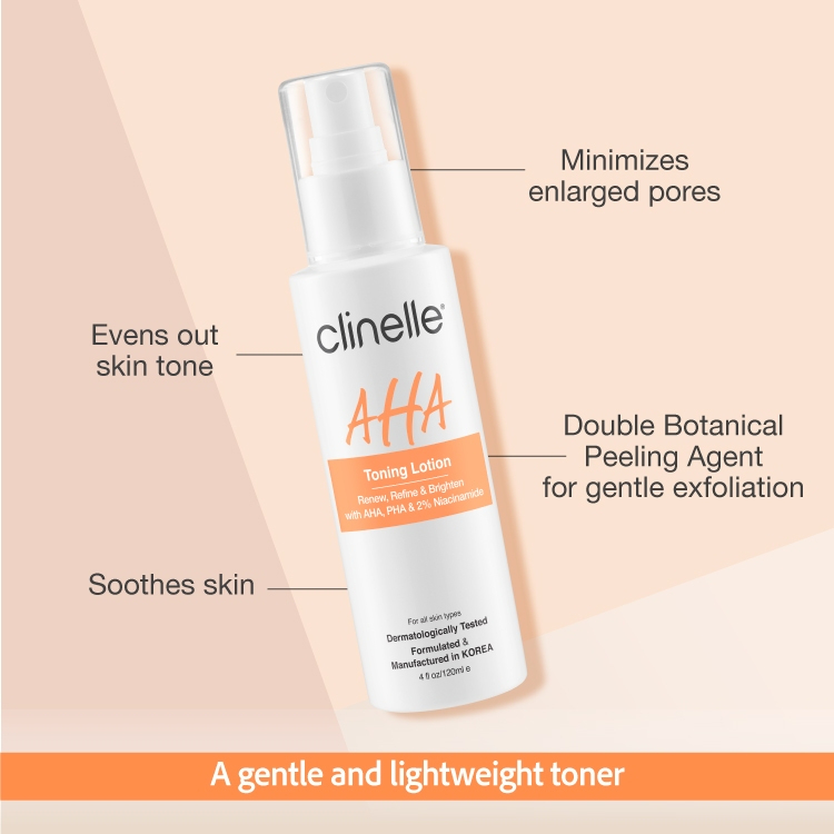 Clinelle AHA Toning Lotion 120ml with 2% Niacinamide Gentle Exfoliating Facial Toner for Brightening Skin, Smoothing Texture, Minimizing Pores, Hydrating Daily Use AHA Toner for Radiant Clear Even Complexion Care - View 2 of 3