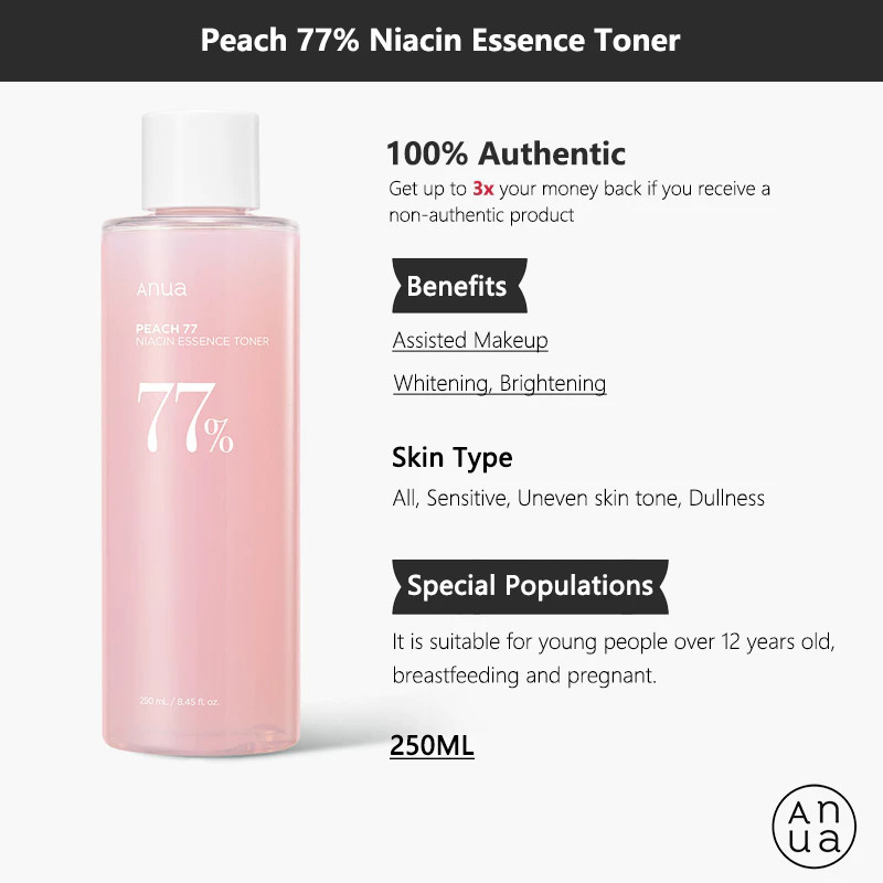 ANUA Official Peach 77 Niacin Essence Toner 250ml Glowing Skin Ceramide Niacinamide Radiance Brightening Hydrating Facial Toner Lightweight Korean Skincare Essence Toner Pore Refining Moisturizing Daily Use Antioxidant Smooth Soft Glow - View 2 of 3