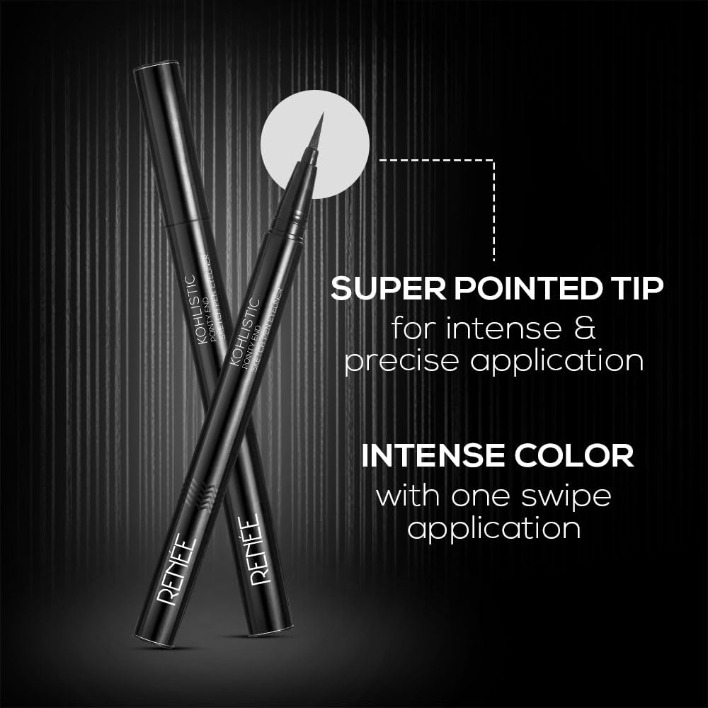 RENEE Pointy End Sketch Pen Smudge Proof Eyeliner - Matte Finish, Light Weight, Water Resistant, Long Stay Highly Pigmented with One Stroke Application Formula - Black - View 5 of 7