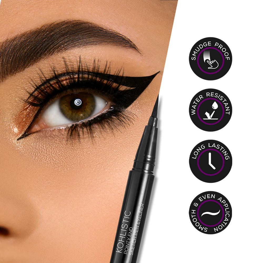 RENEE Pointy End Sketch Pen Smudge Proof Eyeliner - Matte Finish, Light Weight, Water Resistant, Long Stay Highly Pigmented with One Stroke Application Formula - Black - View 6 of 7