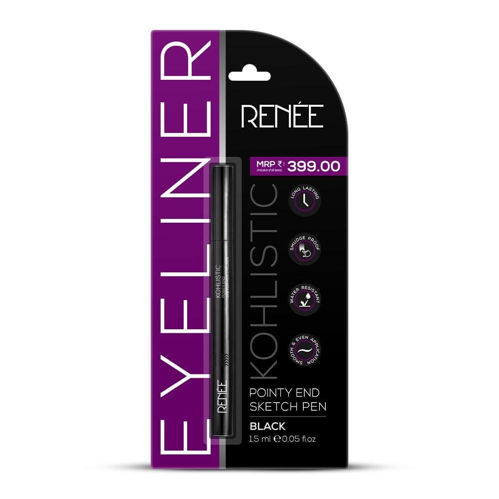 RENEE Pointy End Sketch Pen Smudge Proof Eyeliner - Matte Finish, Light Weight, Water Resistant, Long Stay Highly Pigmented with One Stroke Application Formula - Black - View 7 of 7