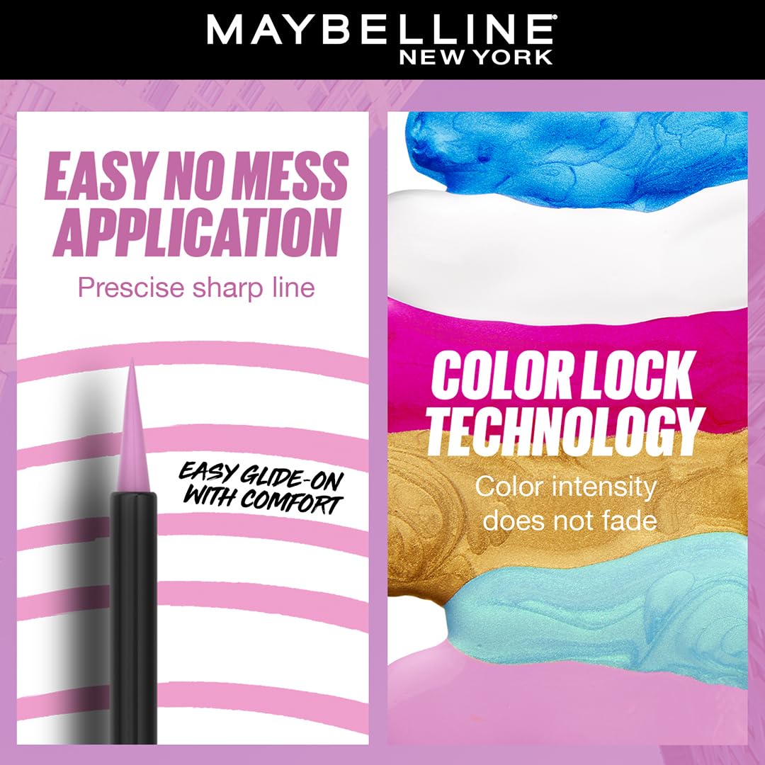 Maybelline New York Tattoo Play Purple Liquid Eyeliner - Shake, Upto 48 Hours Bold Color, Water-proof Eyeliner & Smudge-proof. Maybelline High-impact Color Liner, Vegan Formula | 2.1ml - View 4 of 6