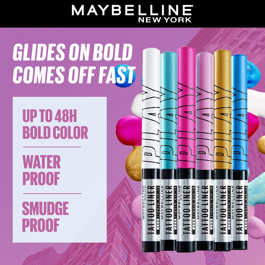 Maybelline New York Tattoo Play Purple Liquid Eyeliner - Shake, Upto 48 Hours Bold Color, Water-proof Eyeliner & Smudge-proof. Maybelline High-impact Color Liner, Vegan Formula | 2.1ml - View 5 of 6