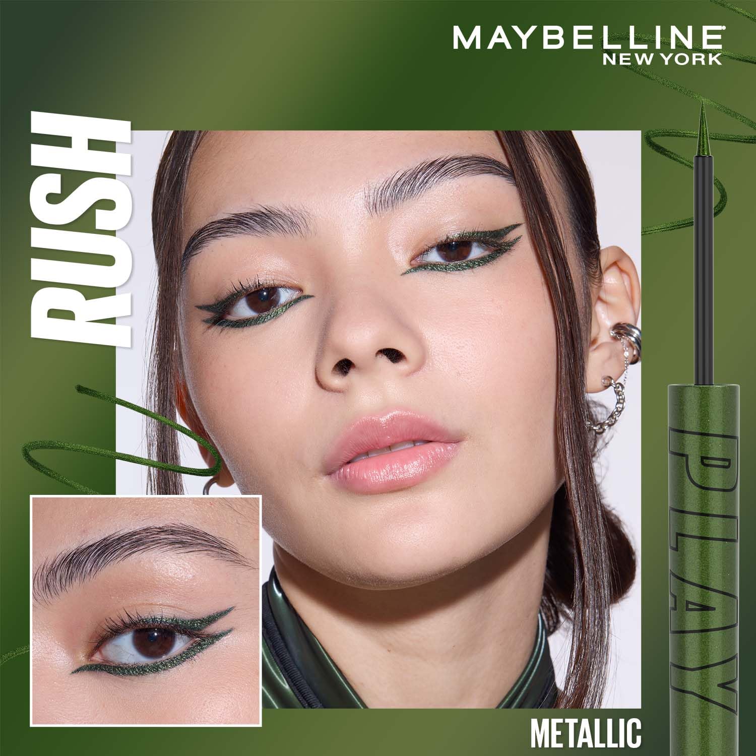 Maybelline New York Tattoo Play Metallic Green Liquid Eyeliner - Longwear Waterproof Eyeliner - Metallic Finish, Rush, 2.1ml - View 7 of 7